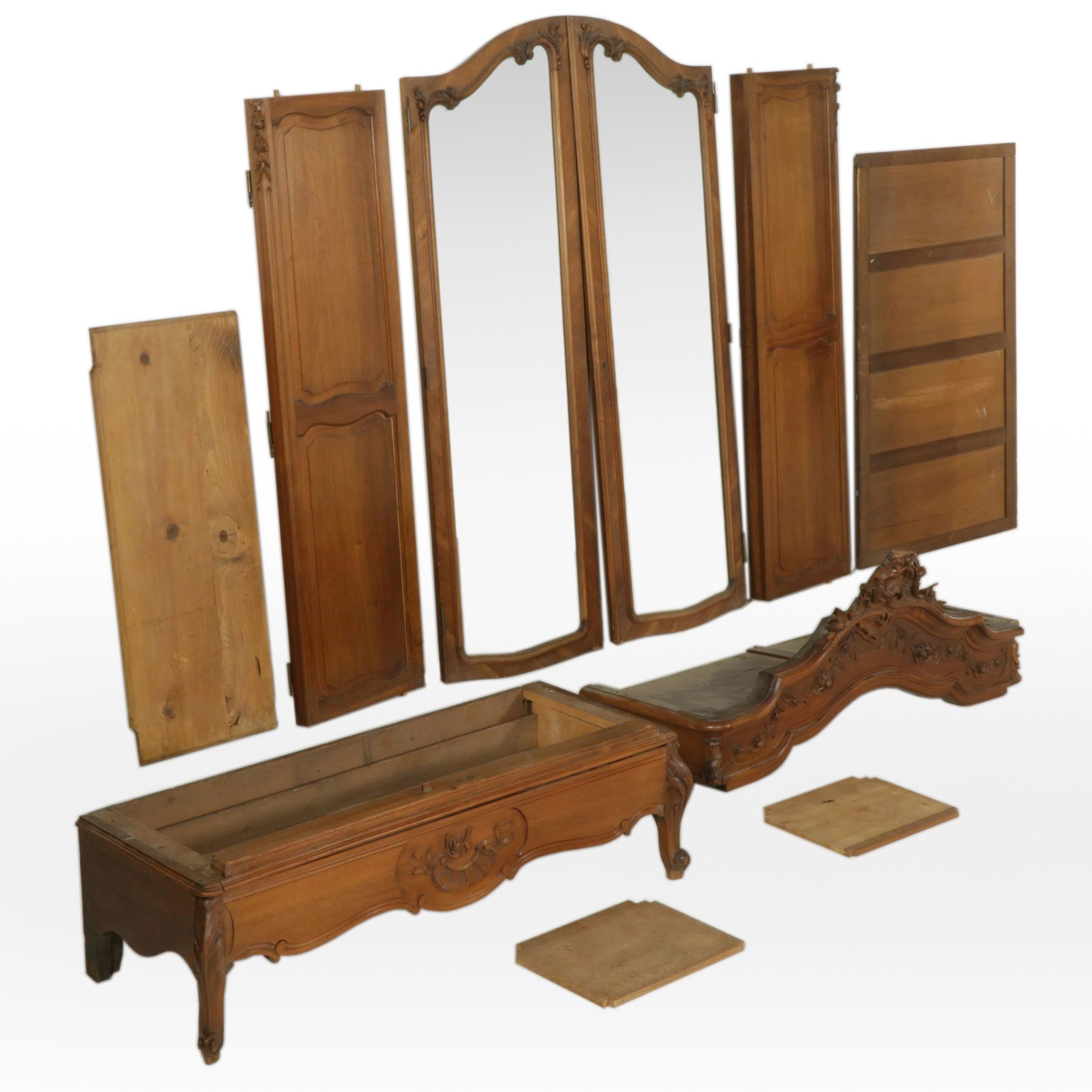 Louis XV Style Knockdown Armoire with Carved Rococo Cartouche, Late 19th Century