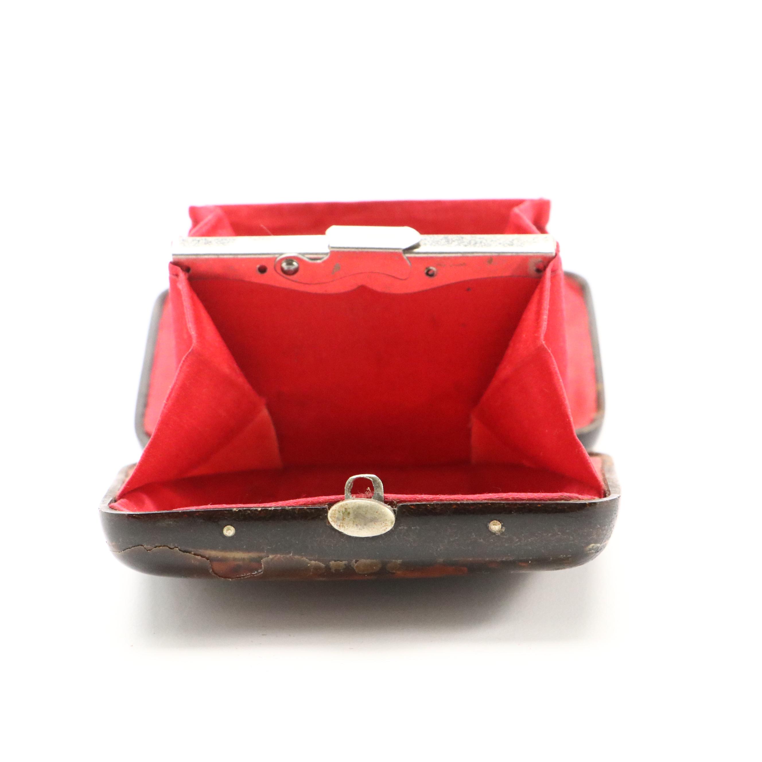 Continental European Victorian Tortoiseshell and Silver Inlay Coin Purse