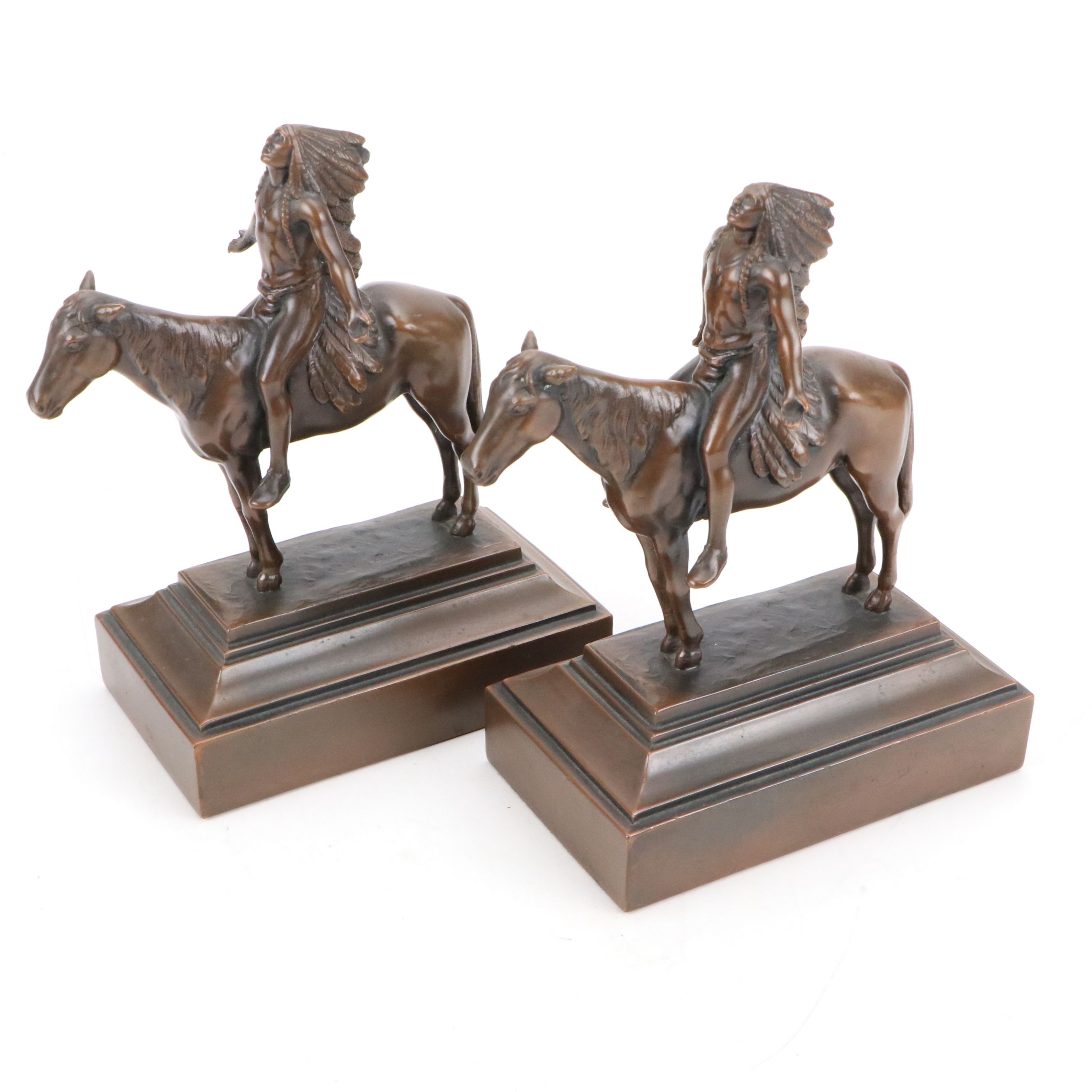 Pair of Cyprus Dallin "Appeal to the Great Spirit" Bookends with Other Doorstop