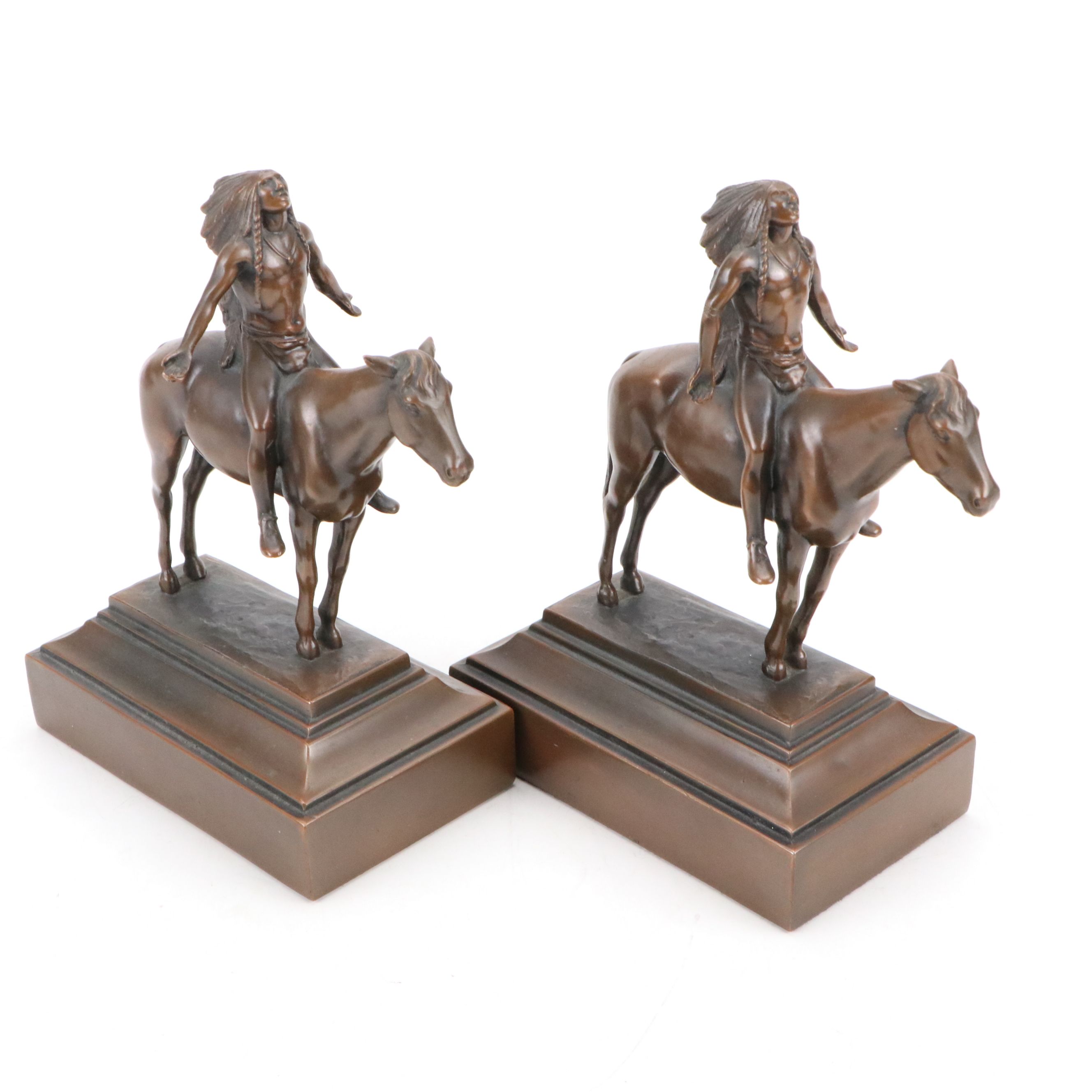 Pair of Cyprus Dallin "Appeal to the Great Spirit" Bookends with Other Doorstop