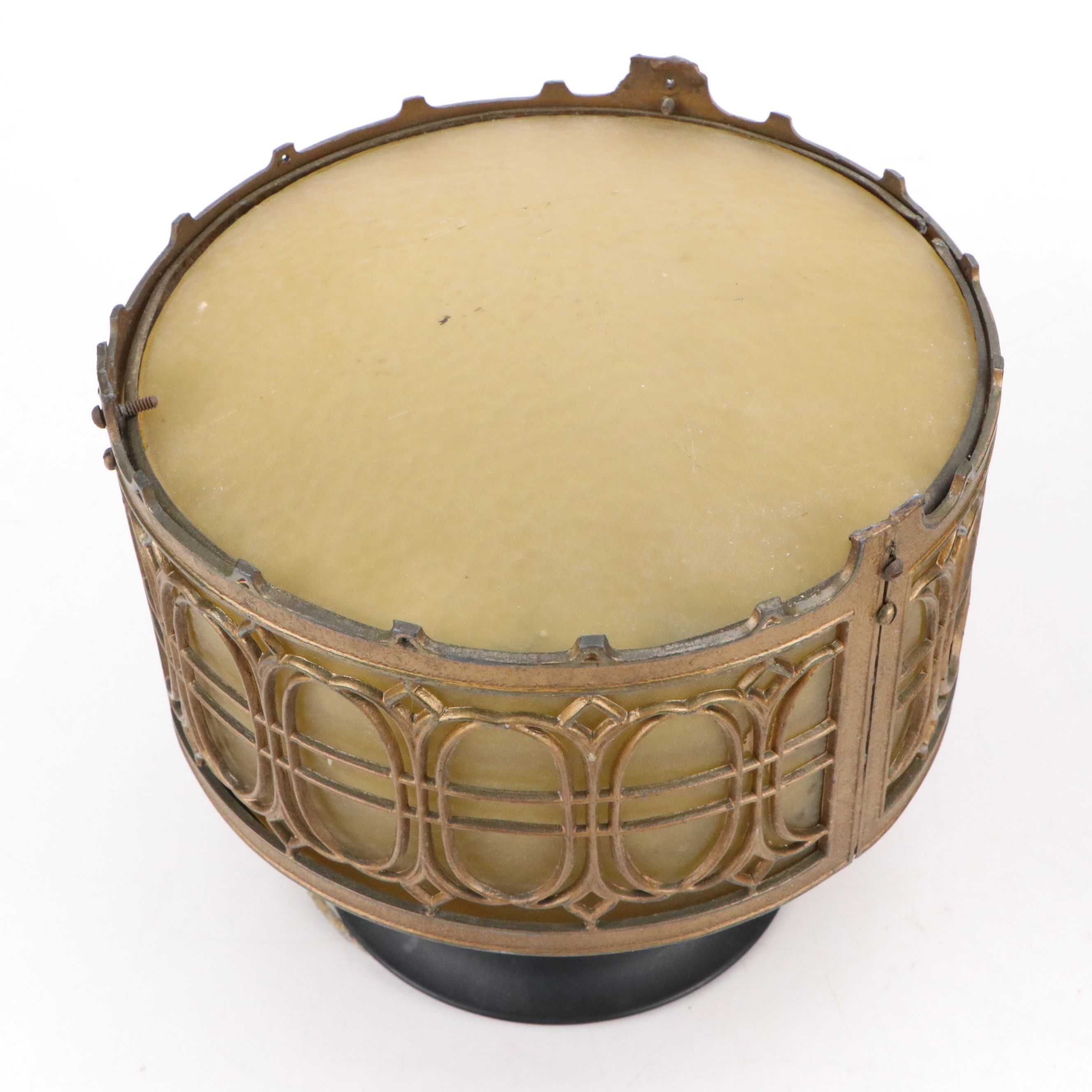 Pair of Arts and Crafts Style Metal and Pebbled Glass Ceiling Light Fixtures