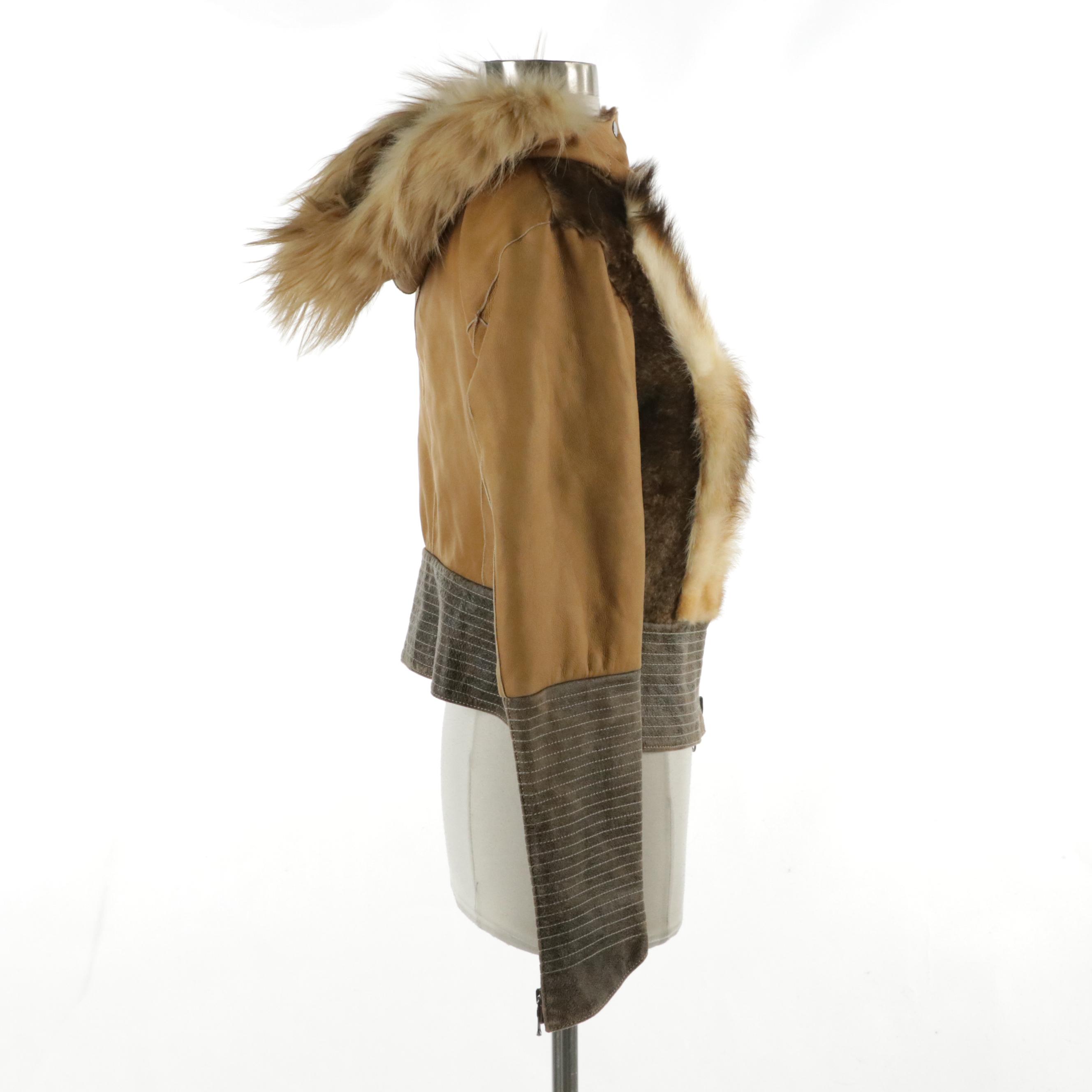 Artico Pieced Fur/Leather Shearling Hoody Jacket