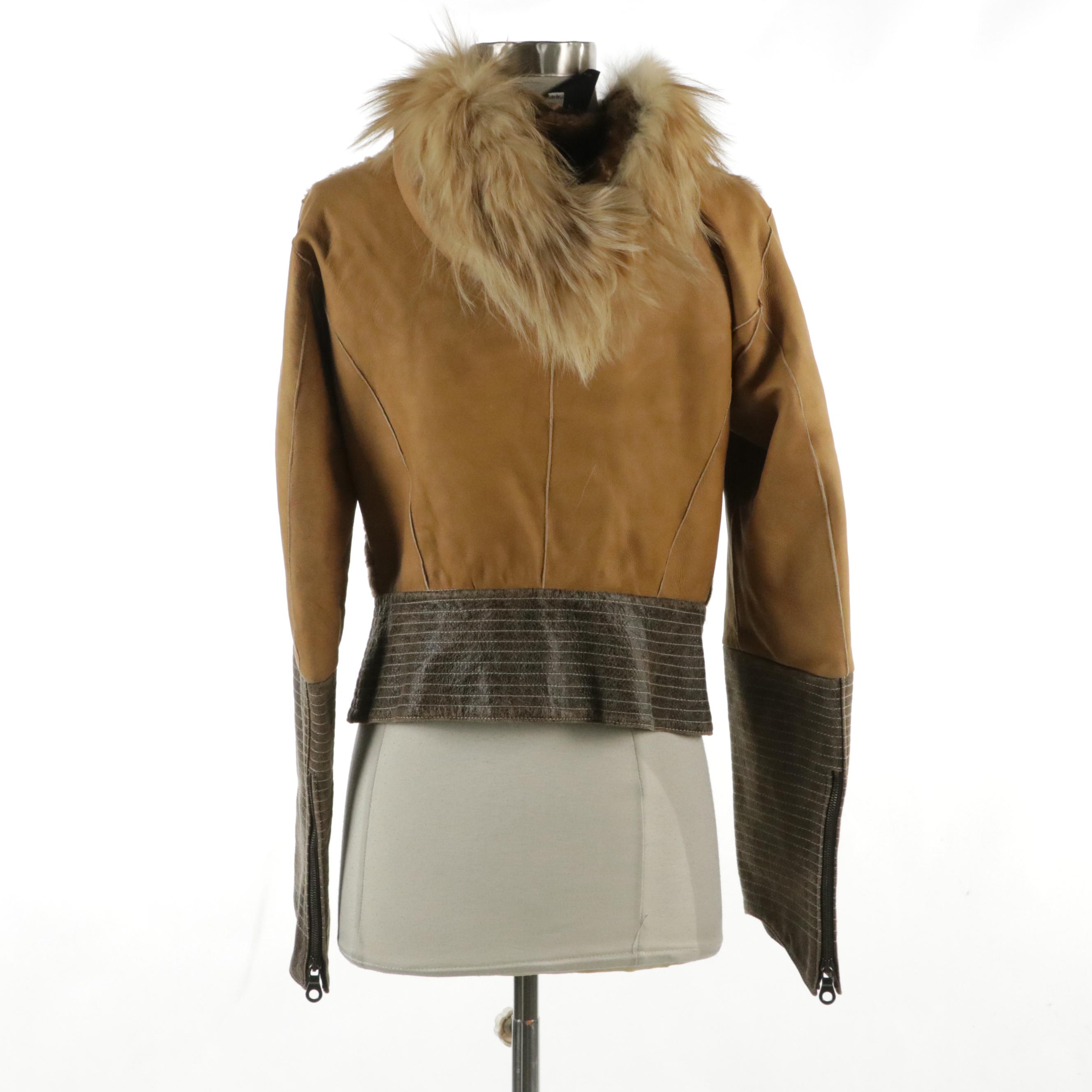 Artico Pieced Fur/Leather Shearling Hoody Jacket