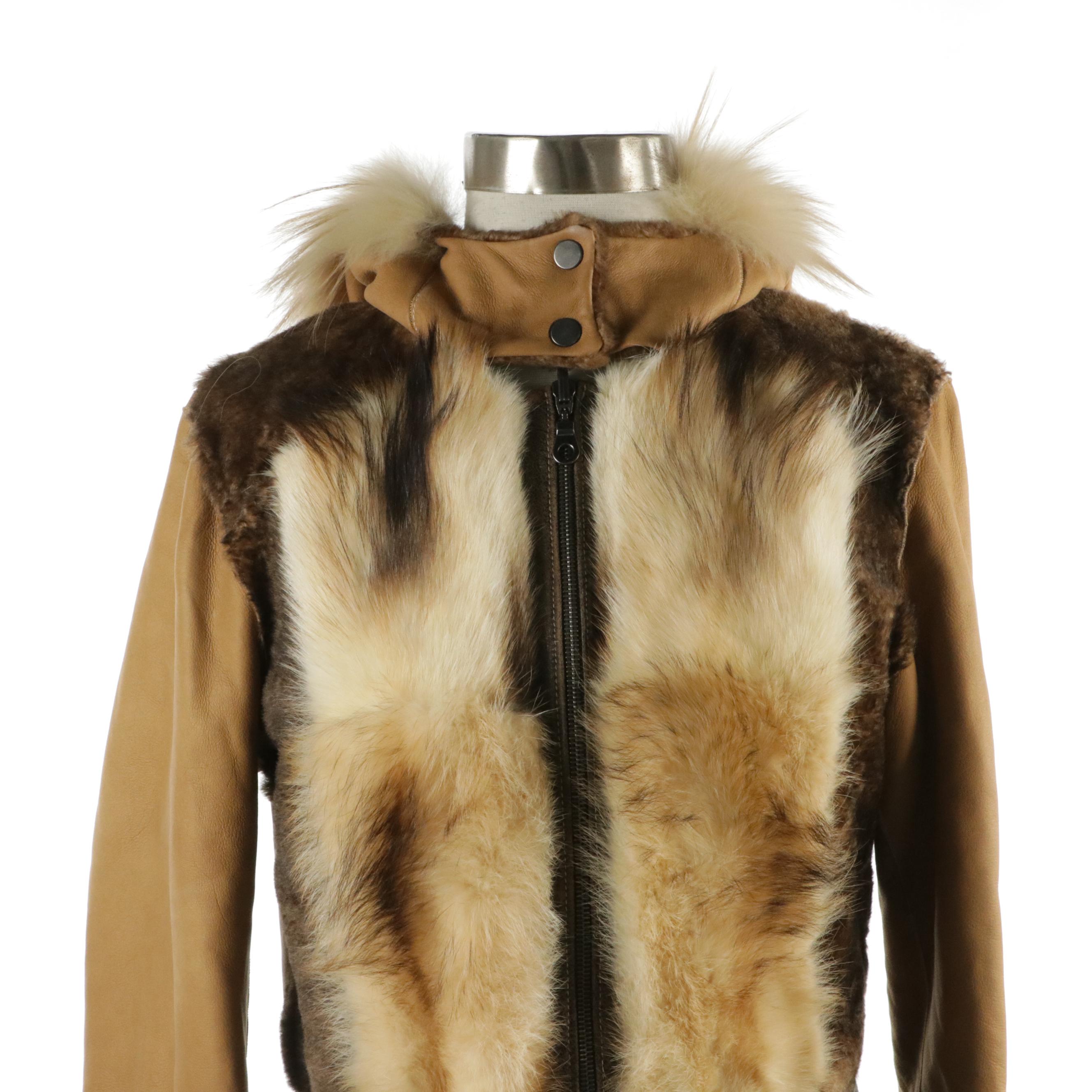 Artico Pieced Fur/Leather Shearling Hoody Jacket