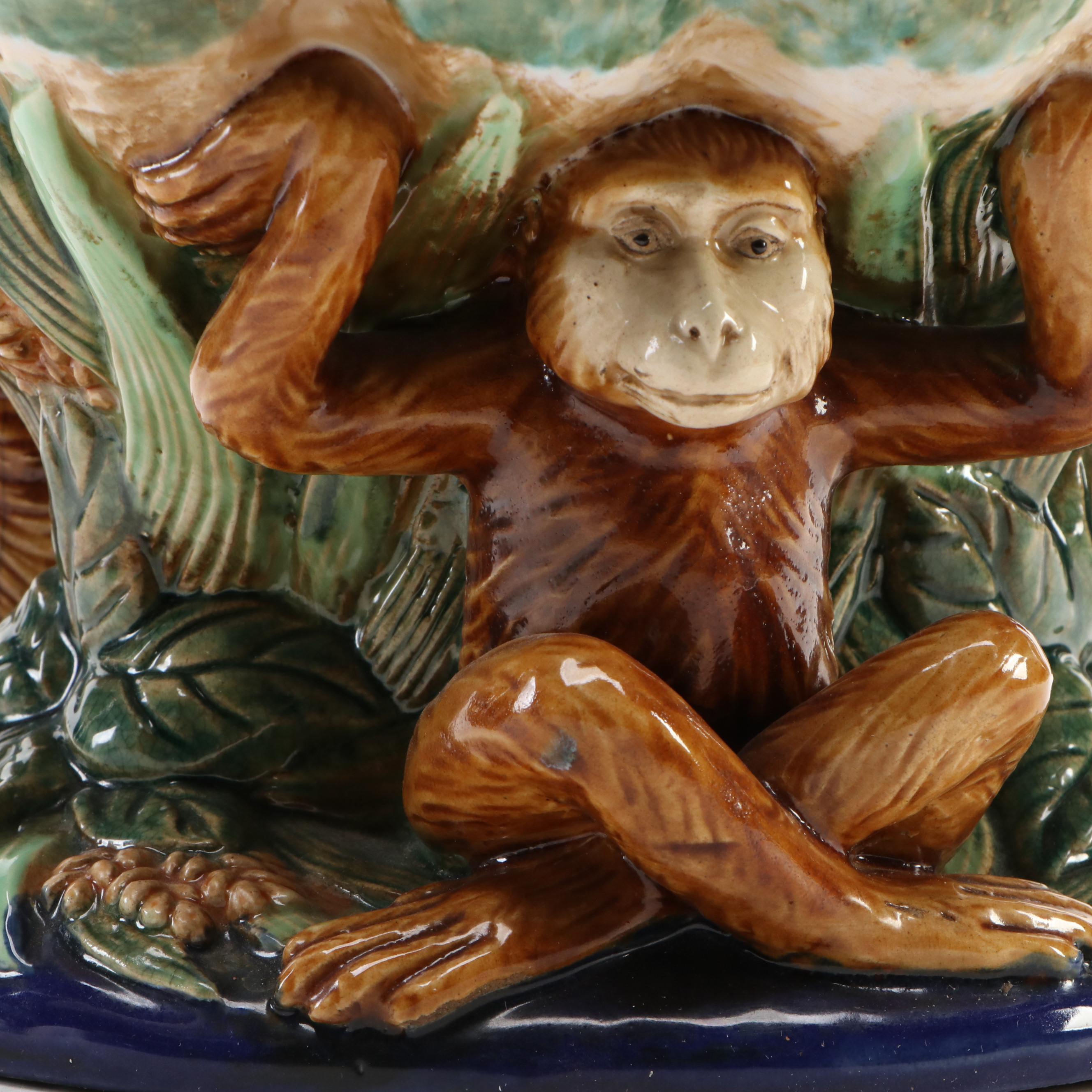 Majolica Style Monkey Centerpiece Bowl