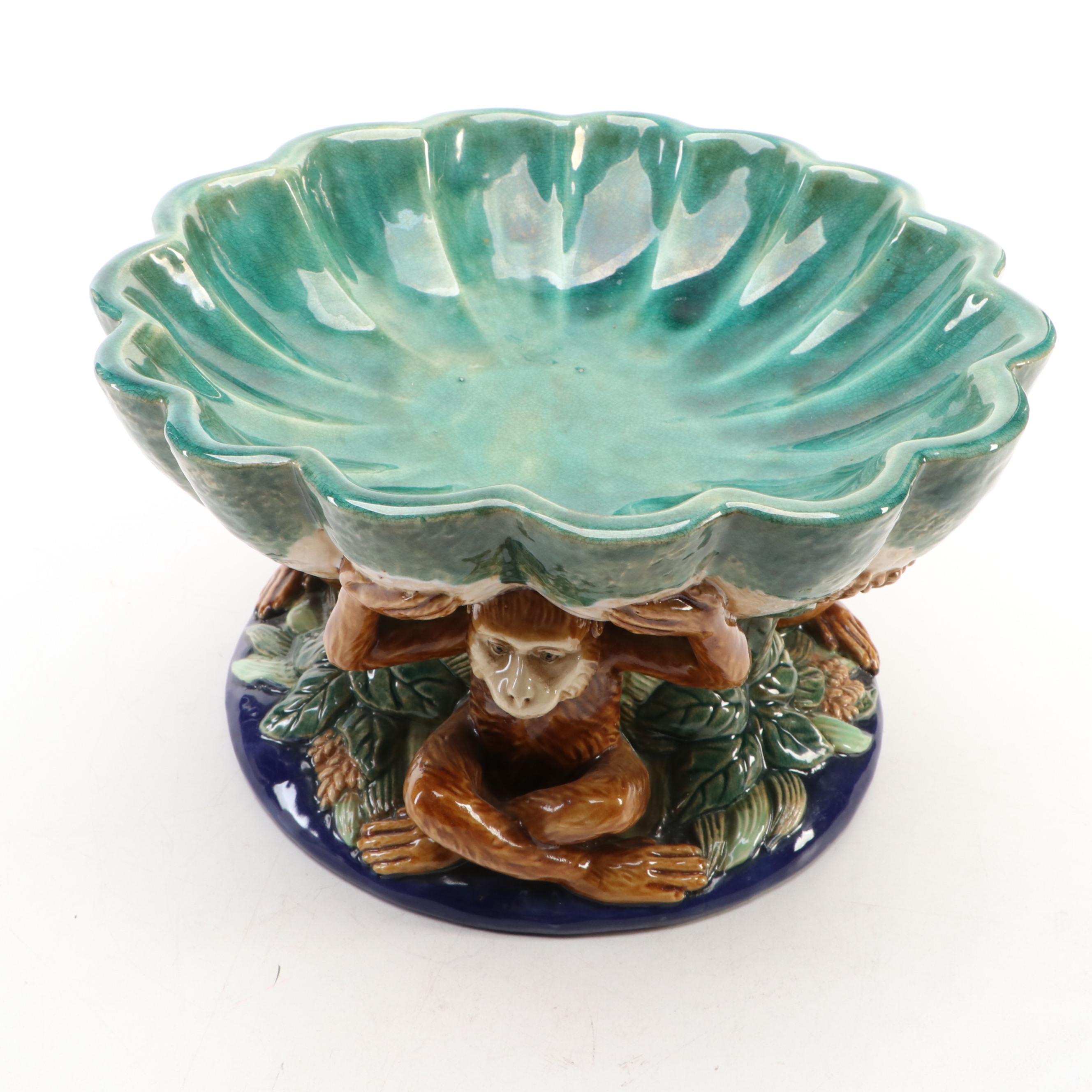 Majolica Style Monkey Centerpiece Bowl