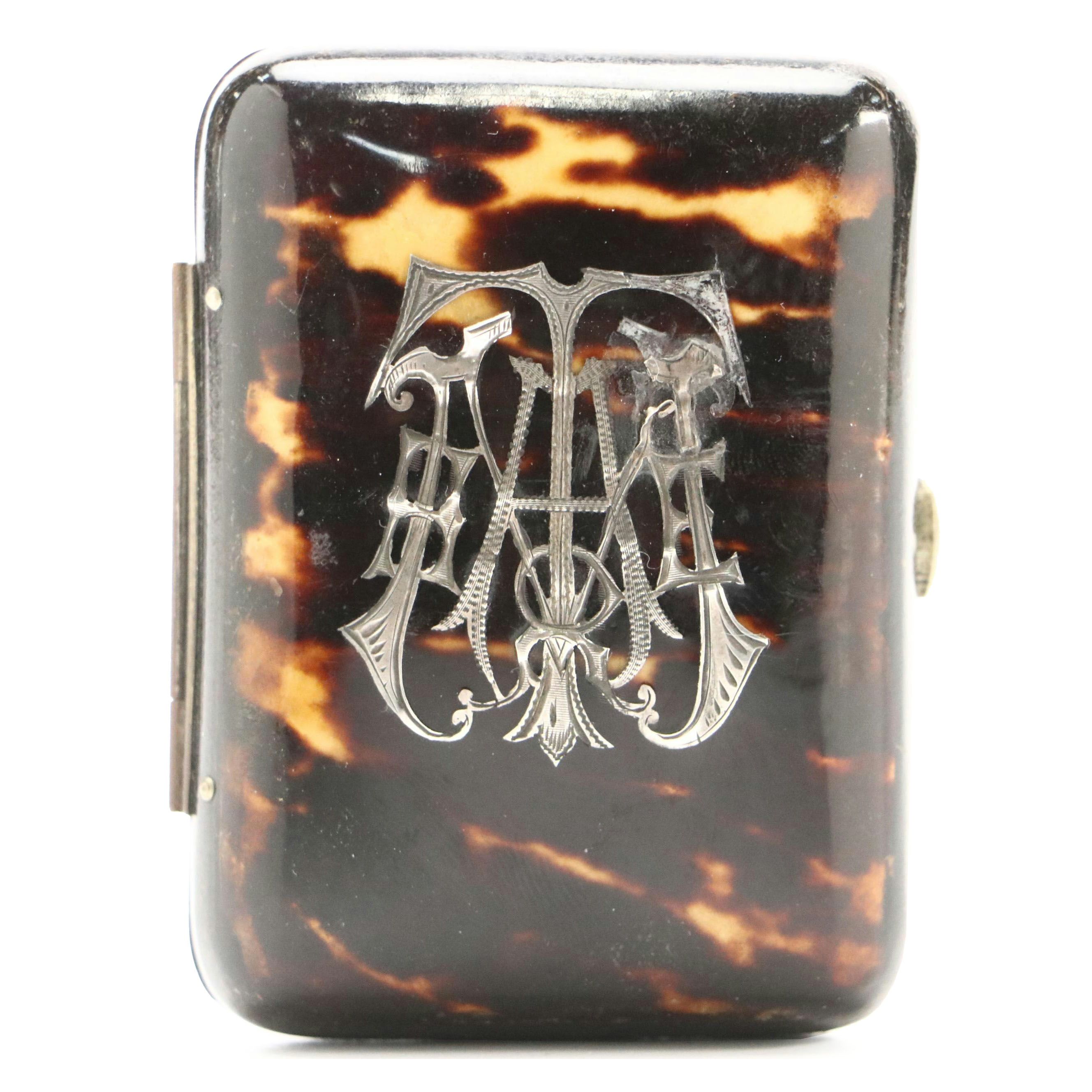 Continental European Victorian Tortoiseshell and Silver Inlay Coin Purse