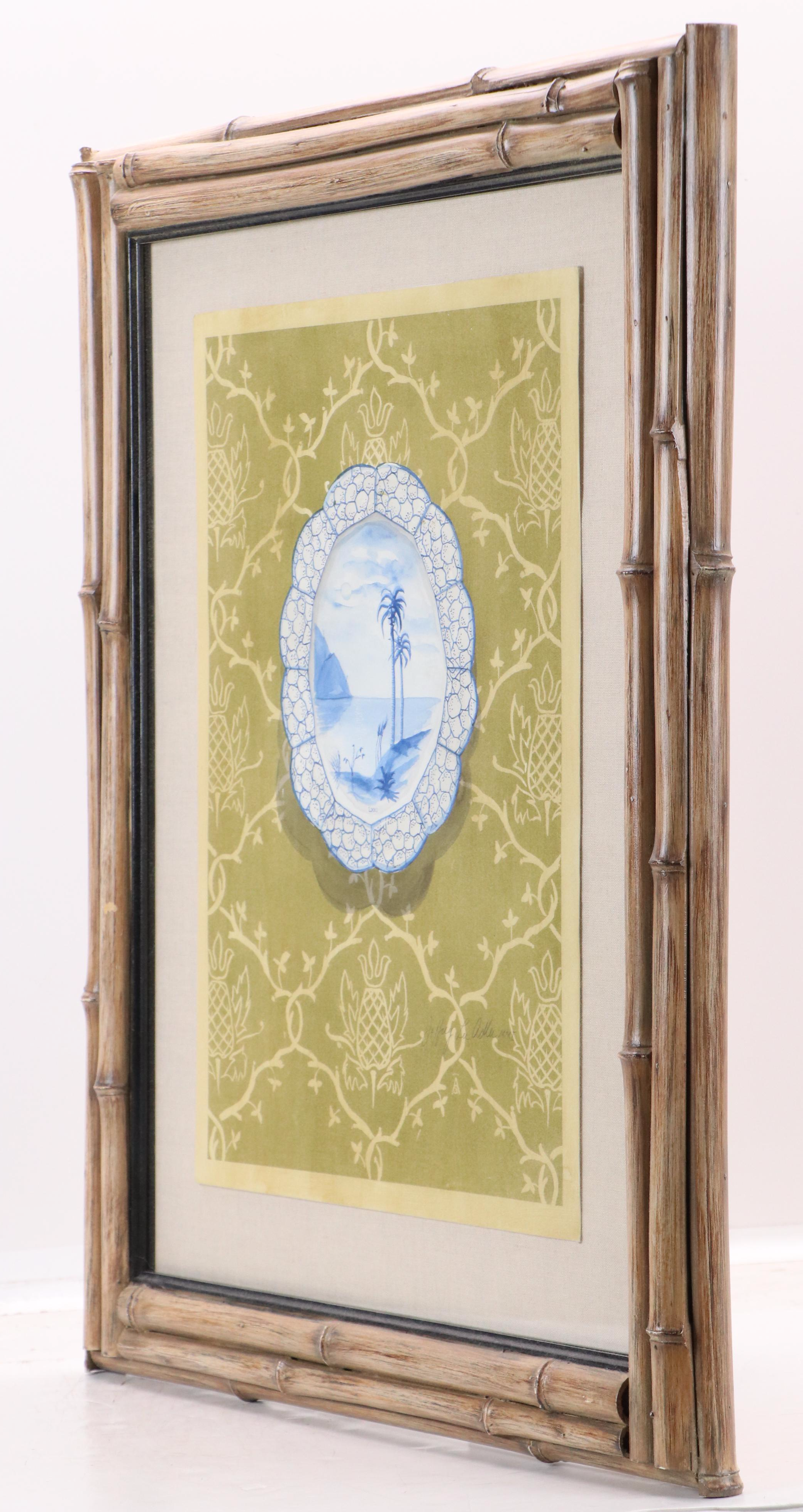 Jeffrey Lee Adler Still Life Watercolor of Porcelain Plate, 20th Century