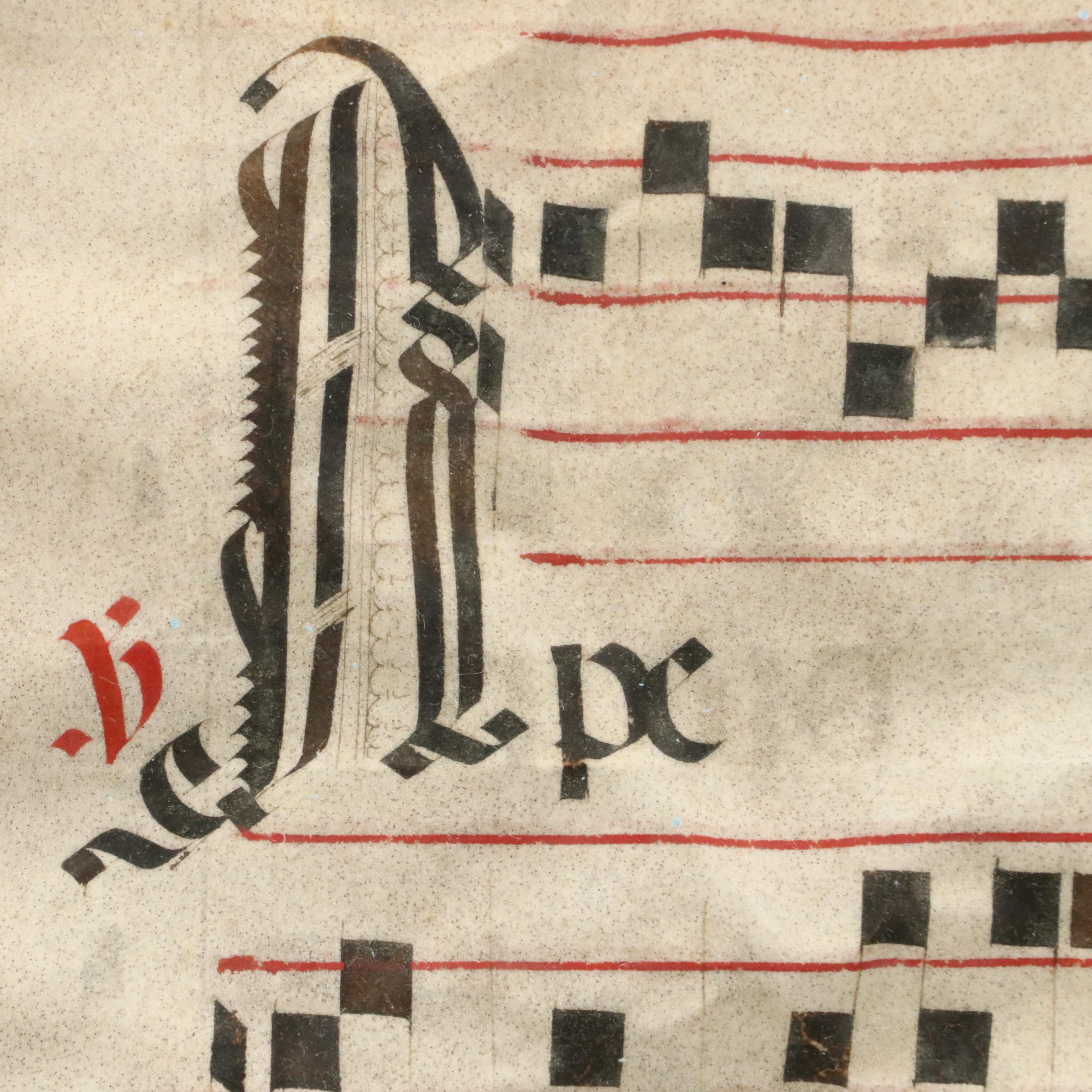 Latin Antiphonal Manuscript Leaf on Animal Vellum, 18th Century or Earlier