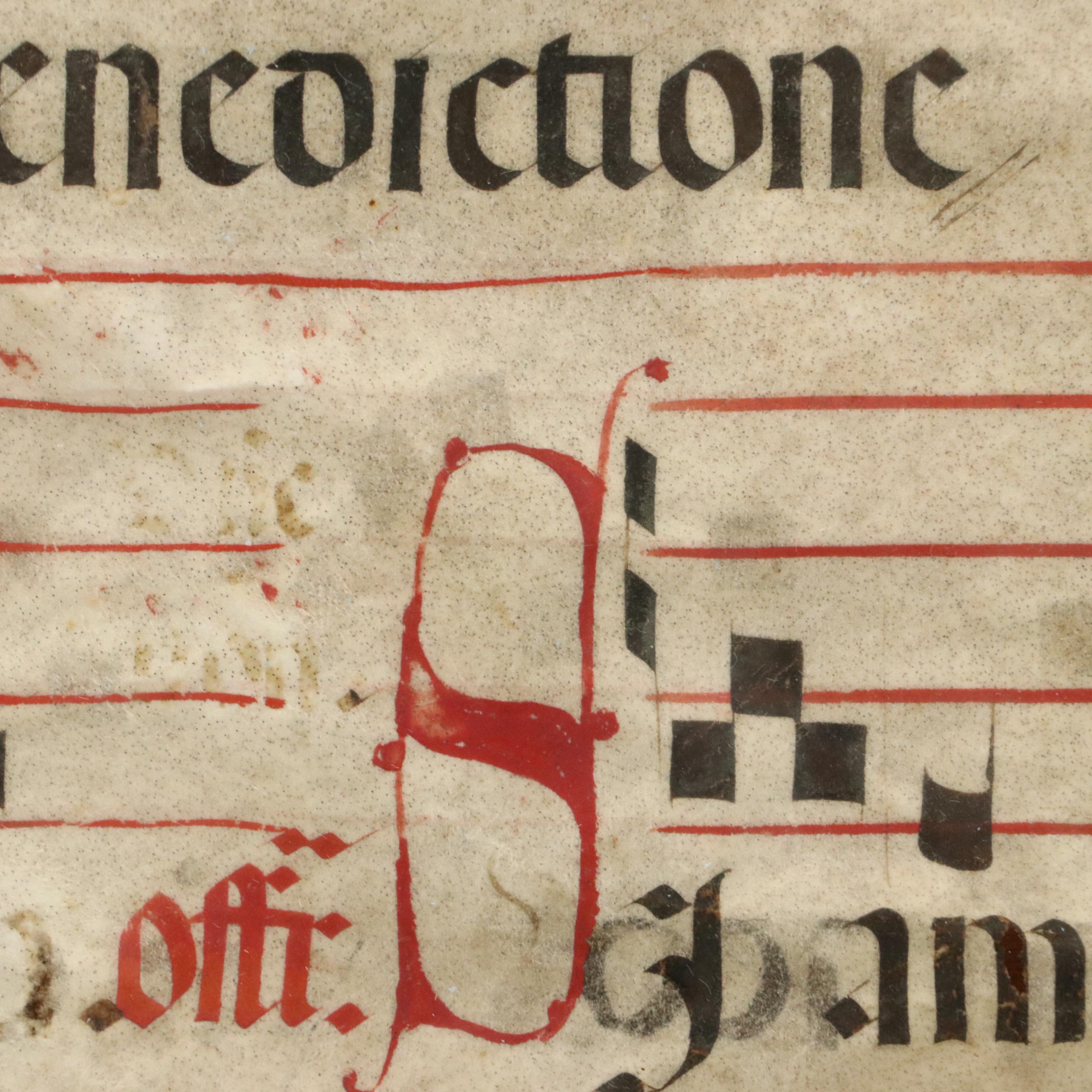 Latin Antiphonal Manuscript Leaf on Animal Vellum, 18th Century or Earlier