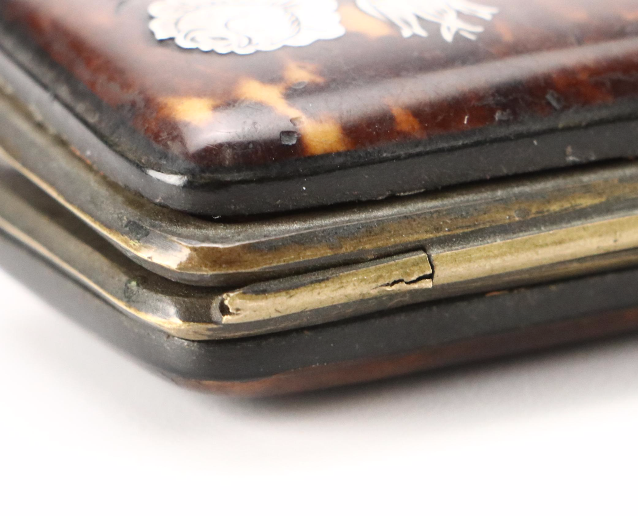 Continental Tortoiseshell and Silver Foliate Inlay Hinged Box, Antique