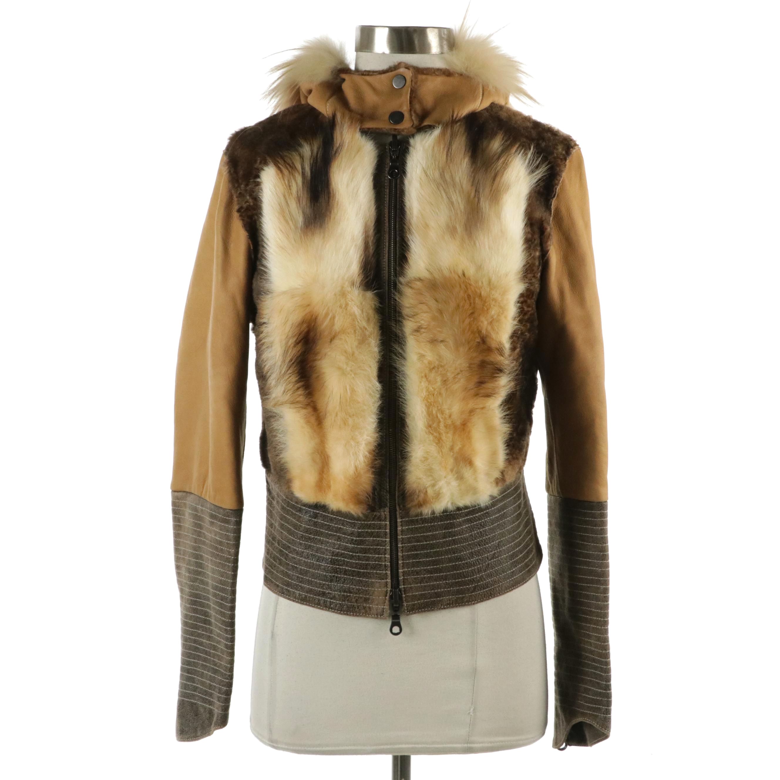 Artico Pieced Fur/Leather Shearling Hoody Jacket