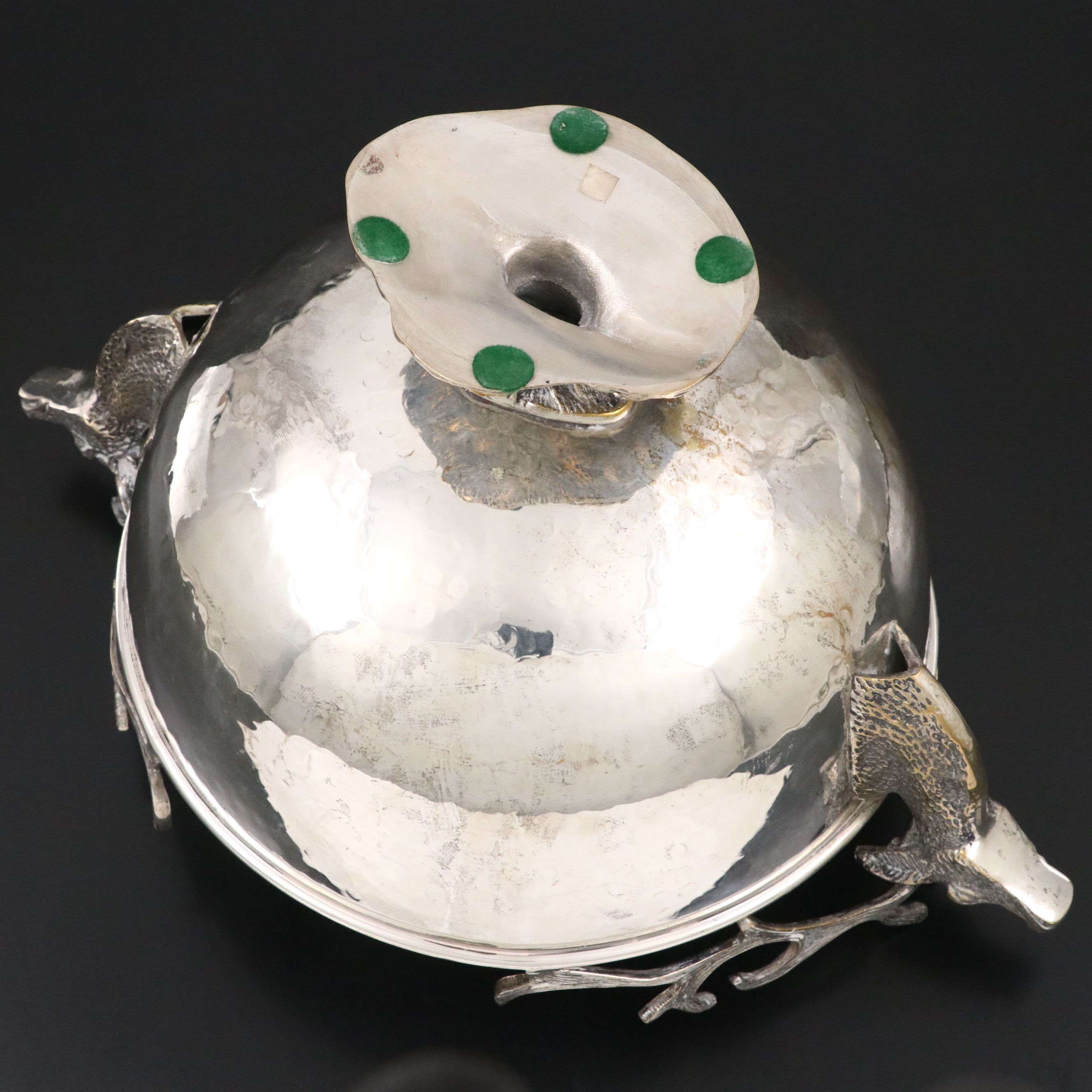 Stag Head Handled Hammered Metal Bowl