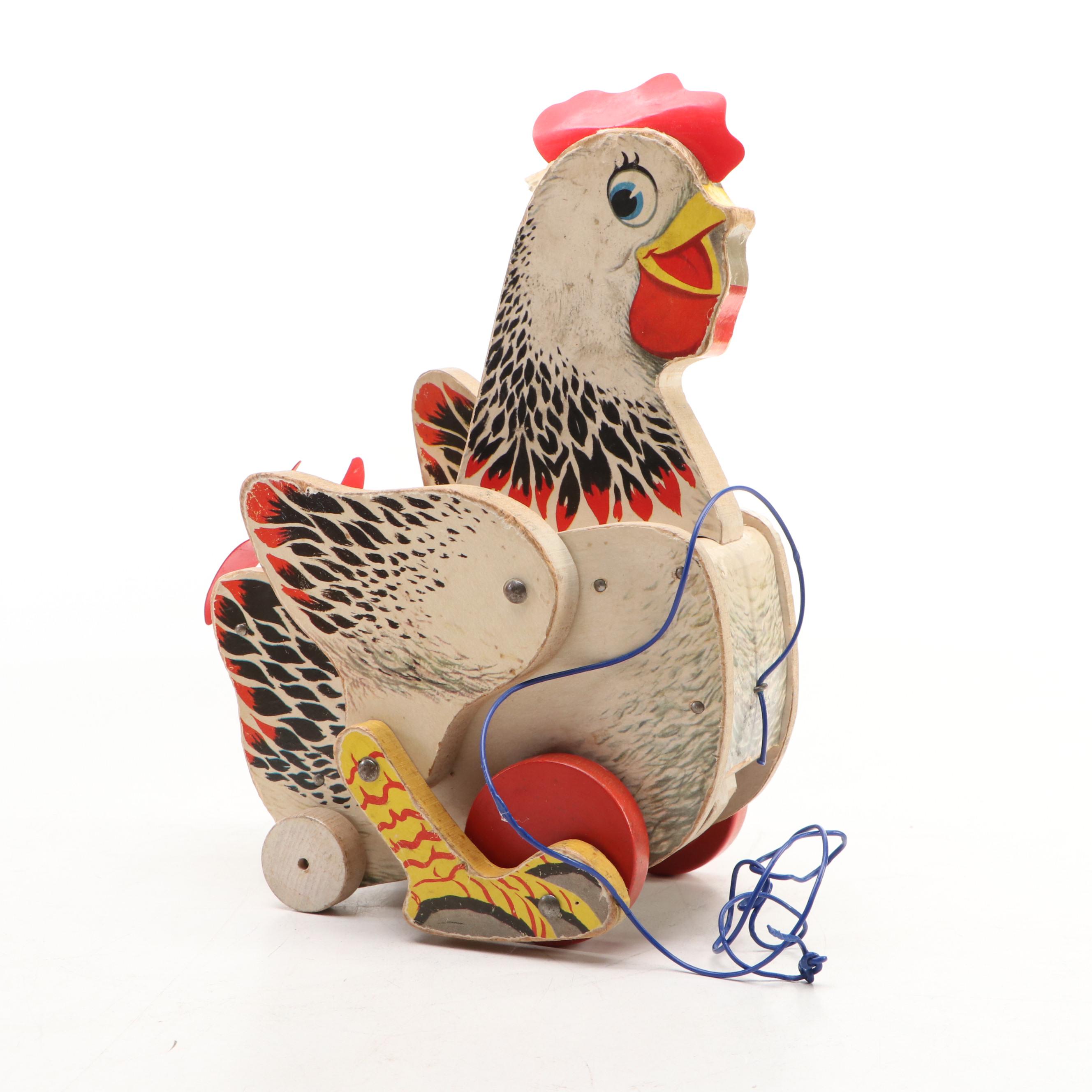 Fisher-Price Musical Push Chime and the Cackling Hen Pull Toys, Mid-20th Century