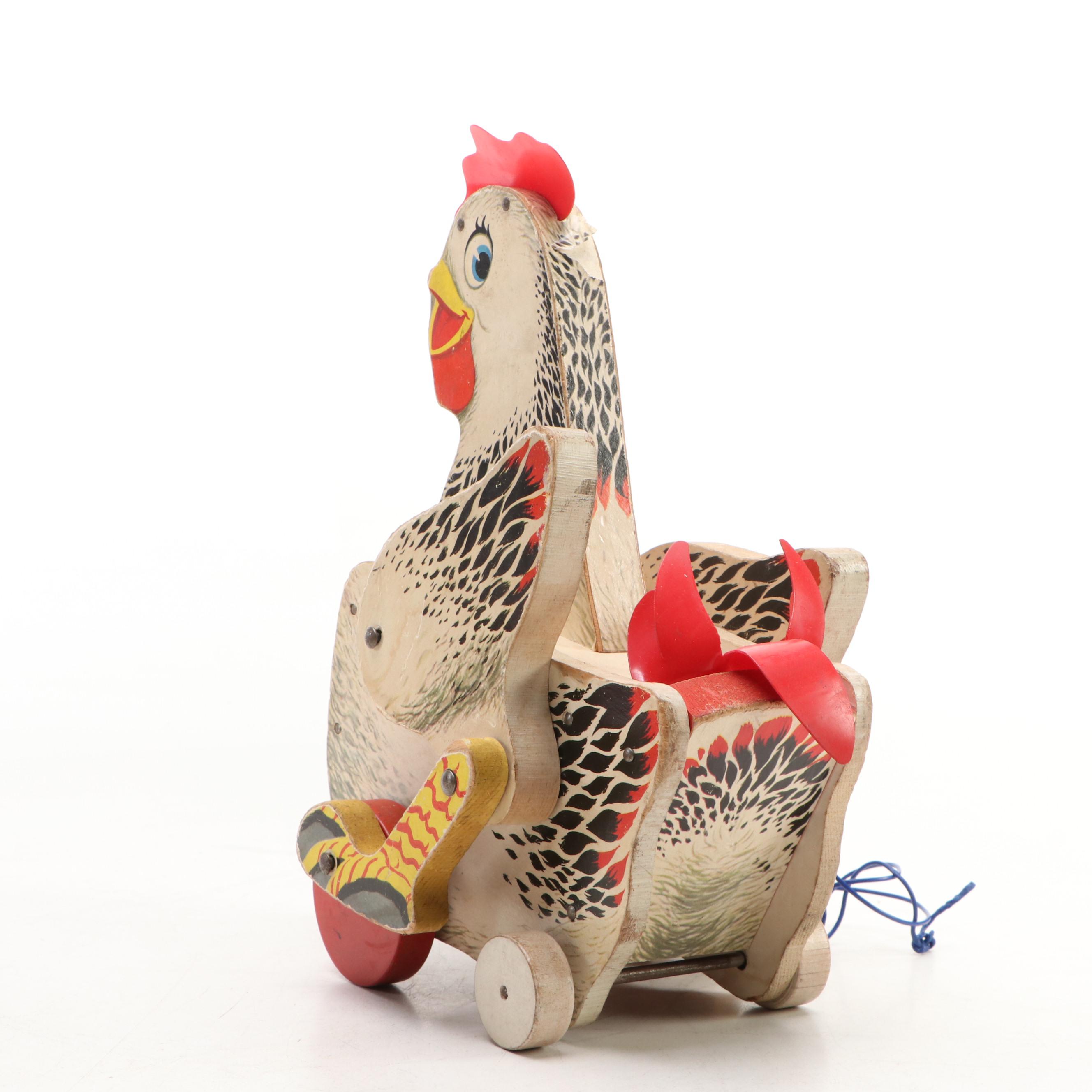 Fisher-Price Musical Push Chime and the Cackling Hen Pull Toys, Mid-20th Century