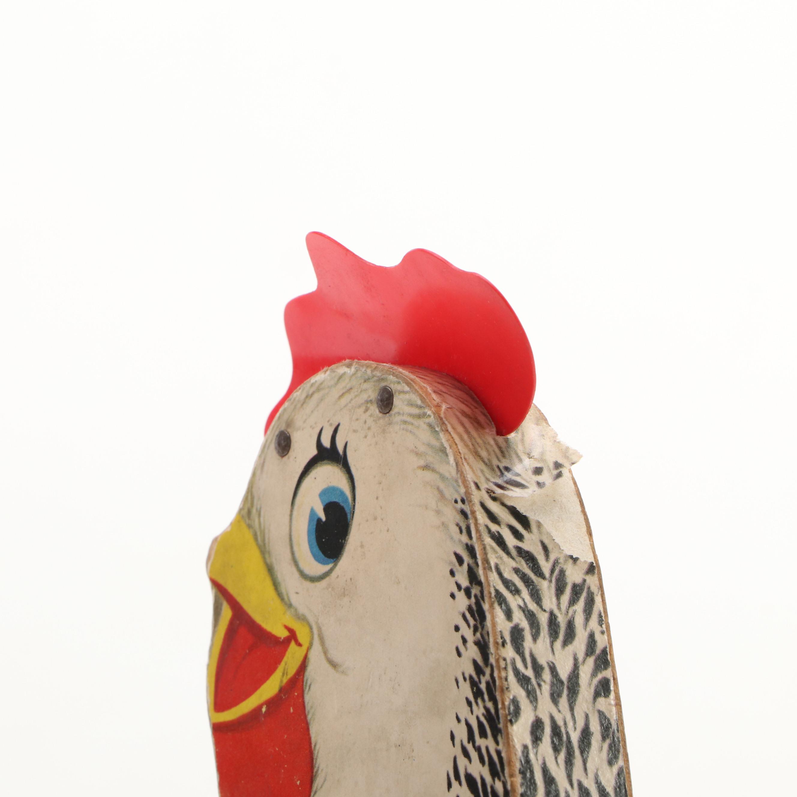 Fisher-Price Musical Push Chime and the Cackling Hen Pull Toys, Mid-20th Century