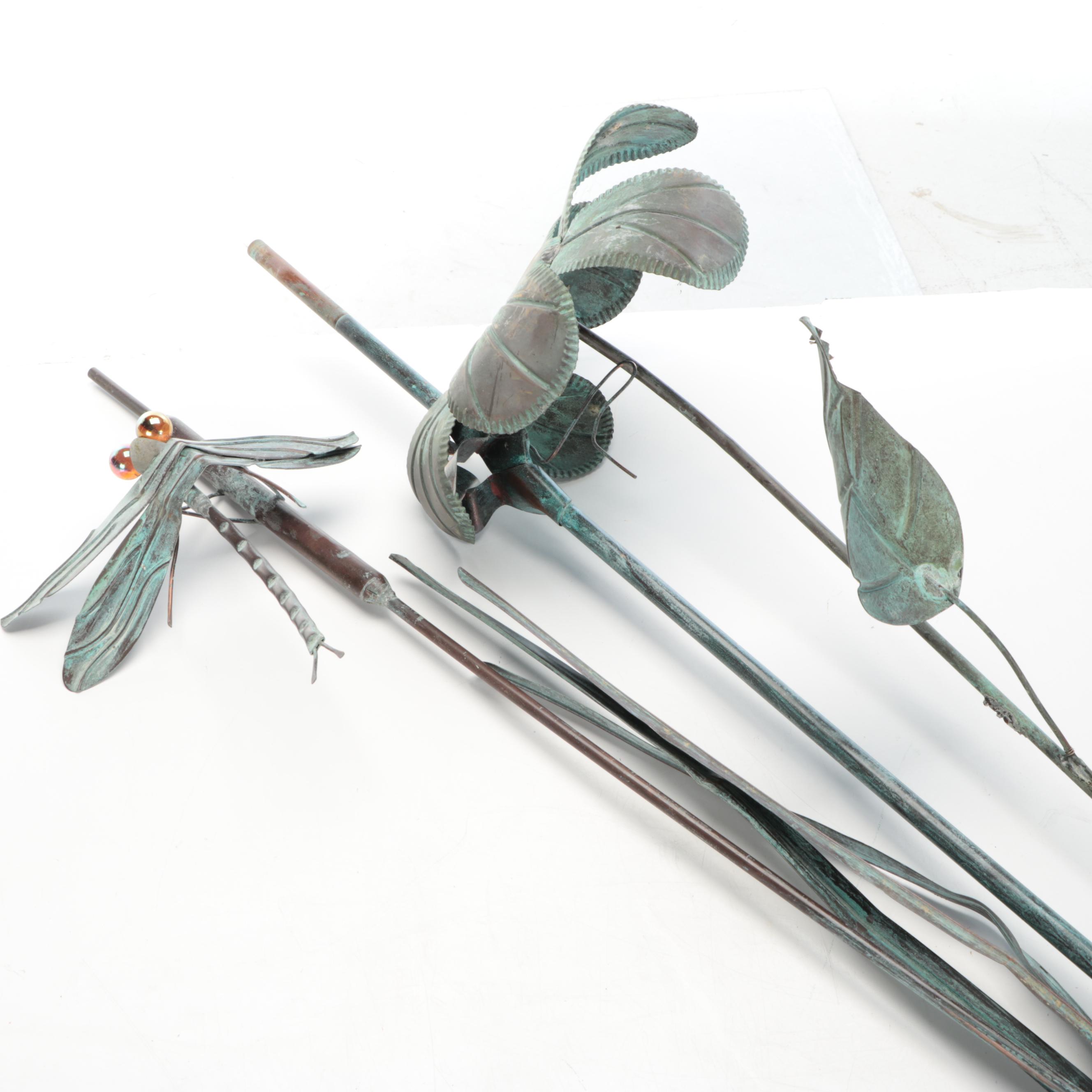 Fish Wind Vane and Dragonfly Metal Garden Poles