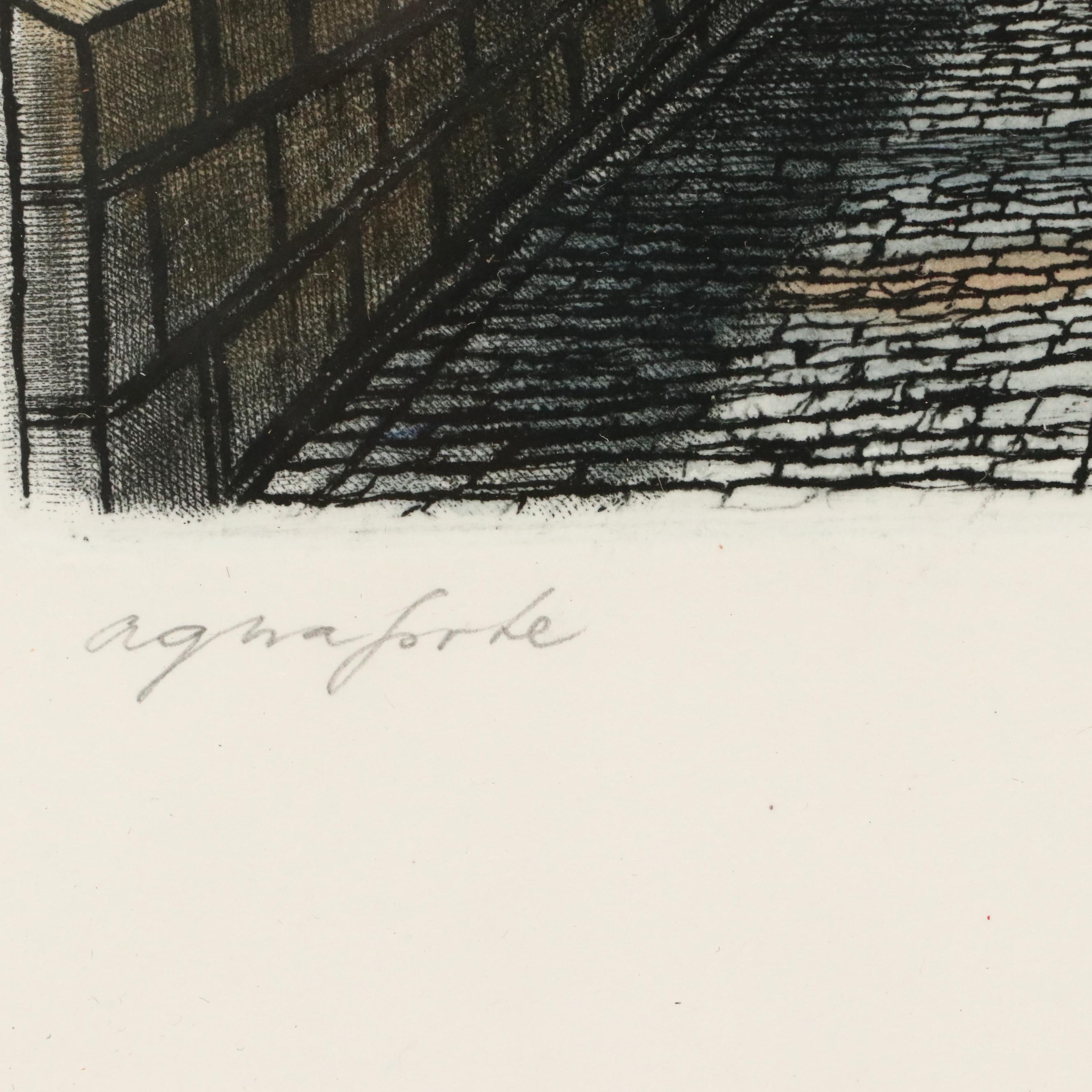 Hand-Colored Etching of Charles Bridge, Prague