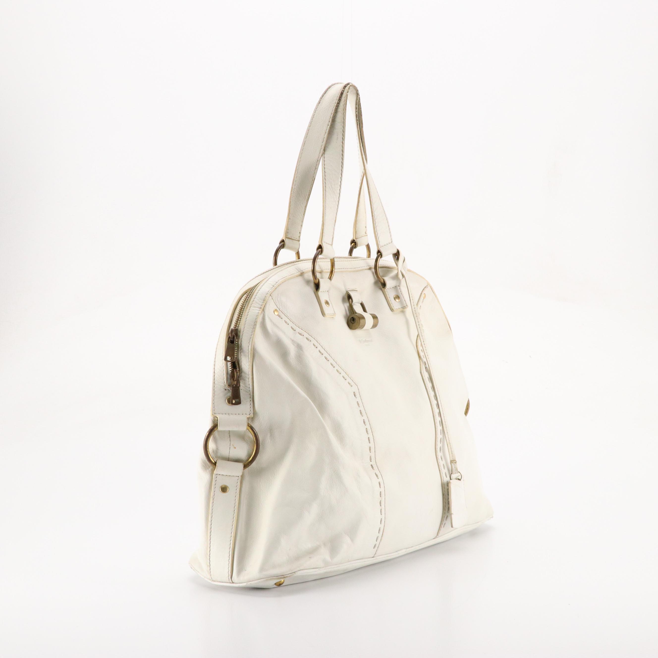 Yves Saint Laurent Rive Gauche Muse Large Bag in White Leather