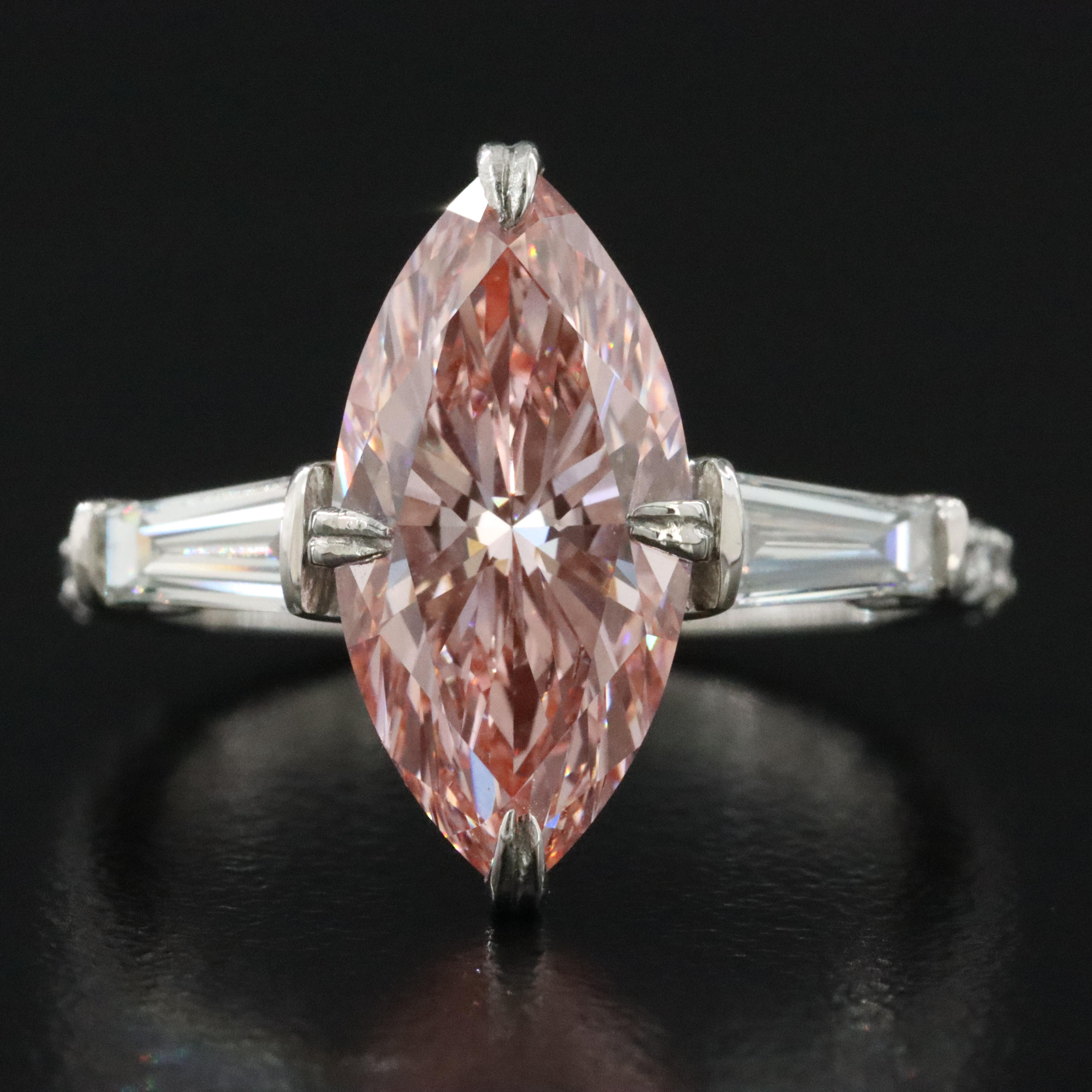 Platinum 4.26 CTW Lab Grown Diamond Ring with Fancy Pink Center and IGI Report