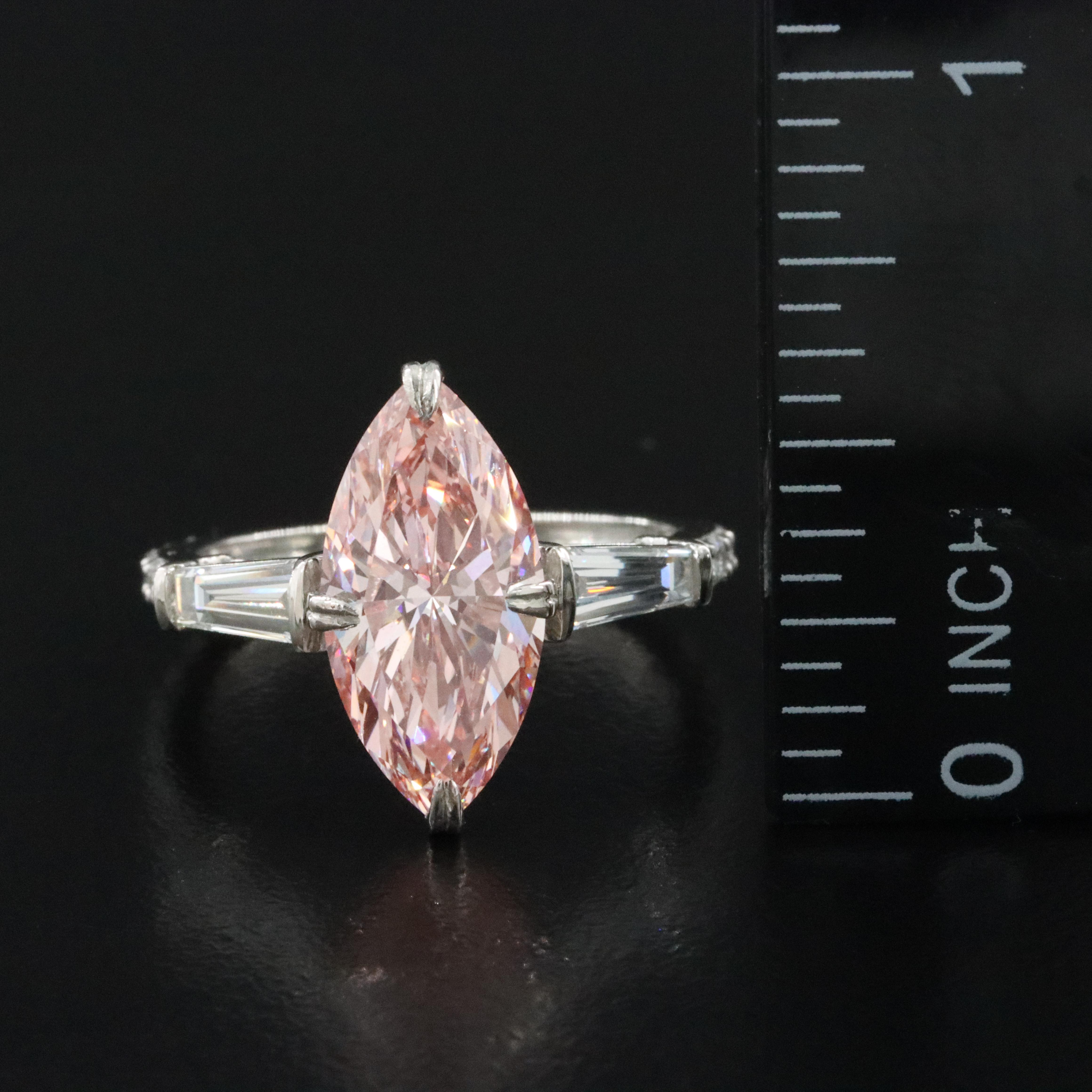 Platinum 4.26 CTW Lab Grown Diamond Ring with Fancy Pink Center and IGI Report