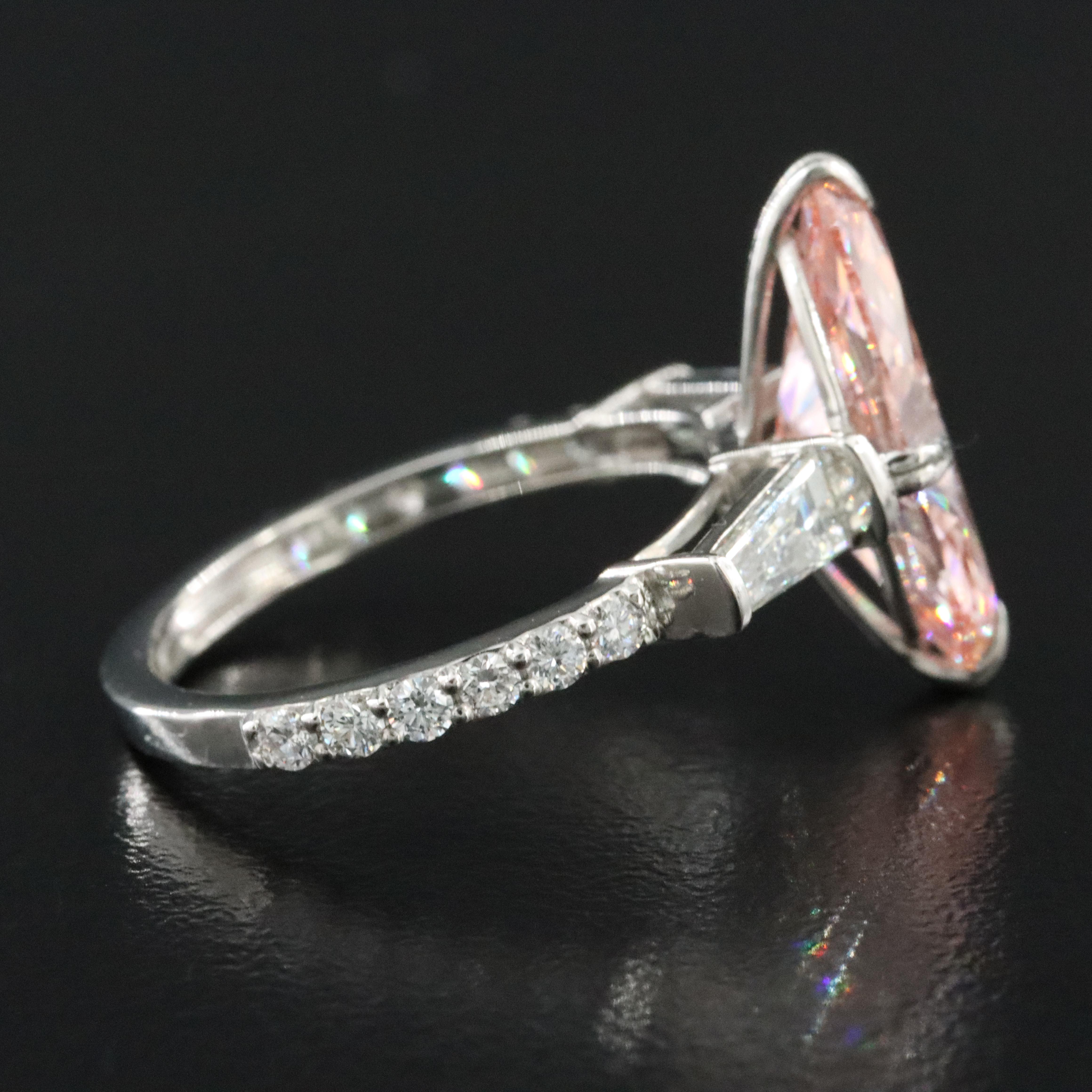 Platinum 4.26 CTW Lab Grown Diamond Ring with Fancy Pink Center and IGI Report