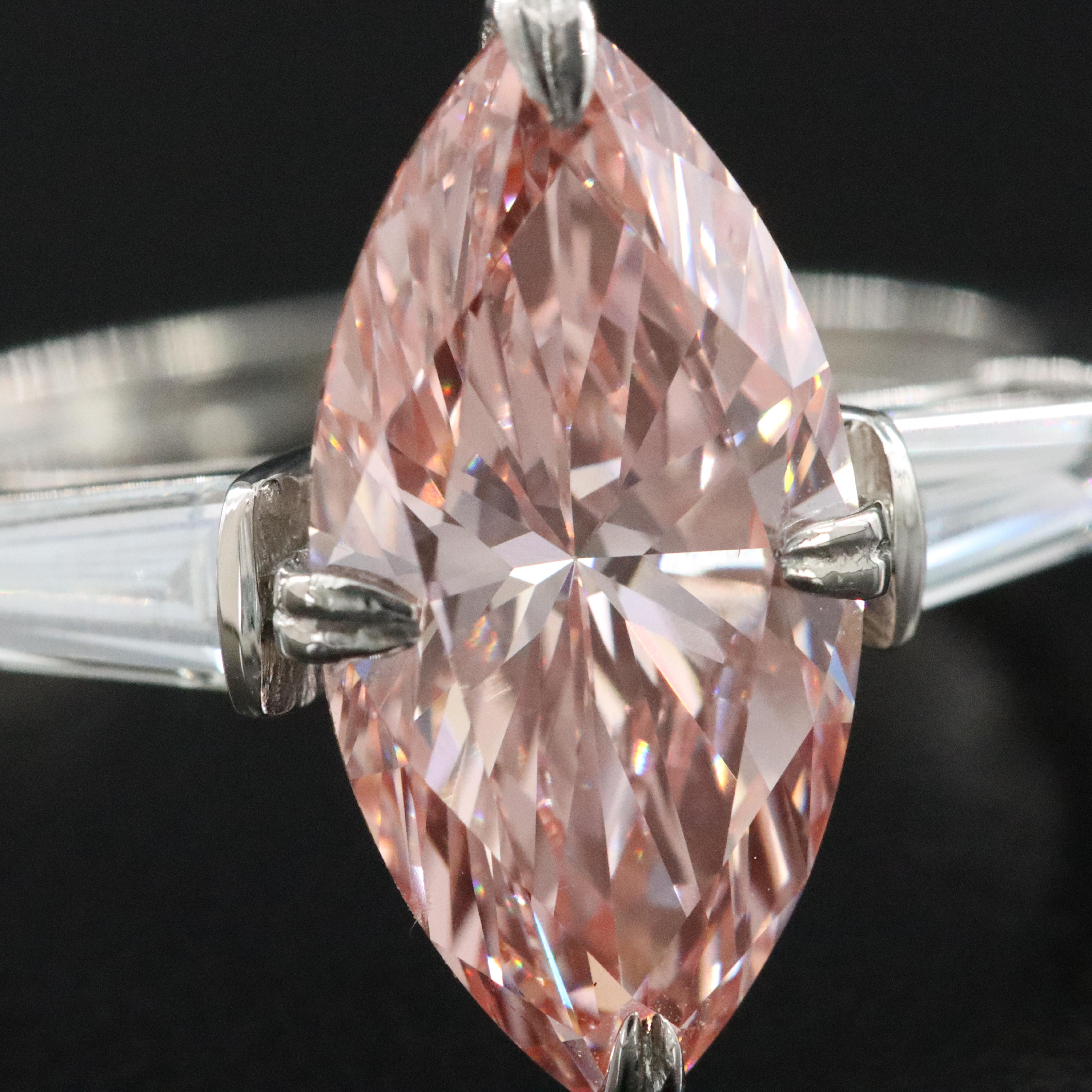 Platinum 4.26 CTW Lab Grown Diamond Ring with Fancy Pink Center and IGI Report