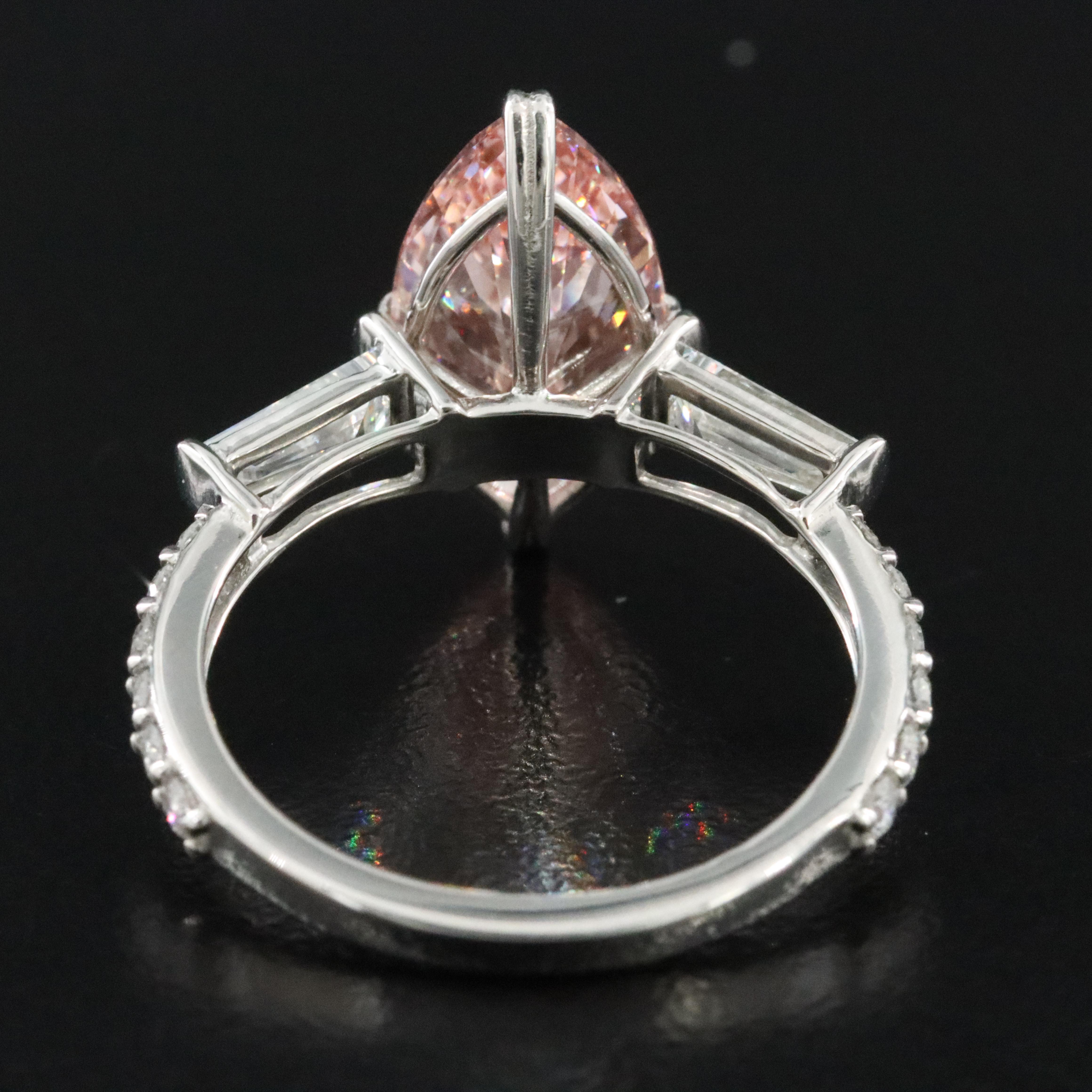 Platinum 4.26 CTW Lab Grown Diamond Ring with Fancy Pink Center and IGI Report