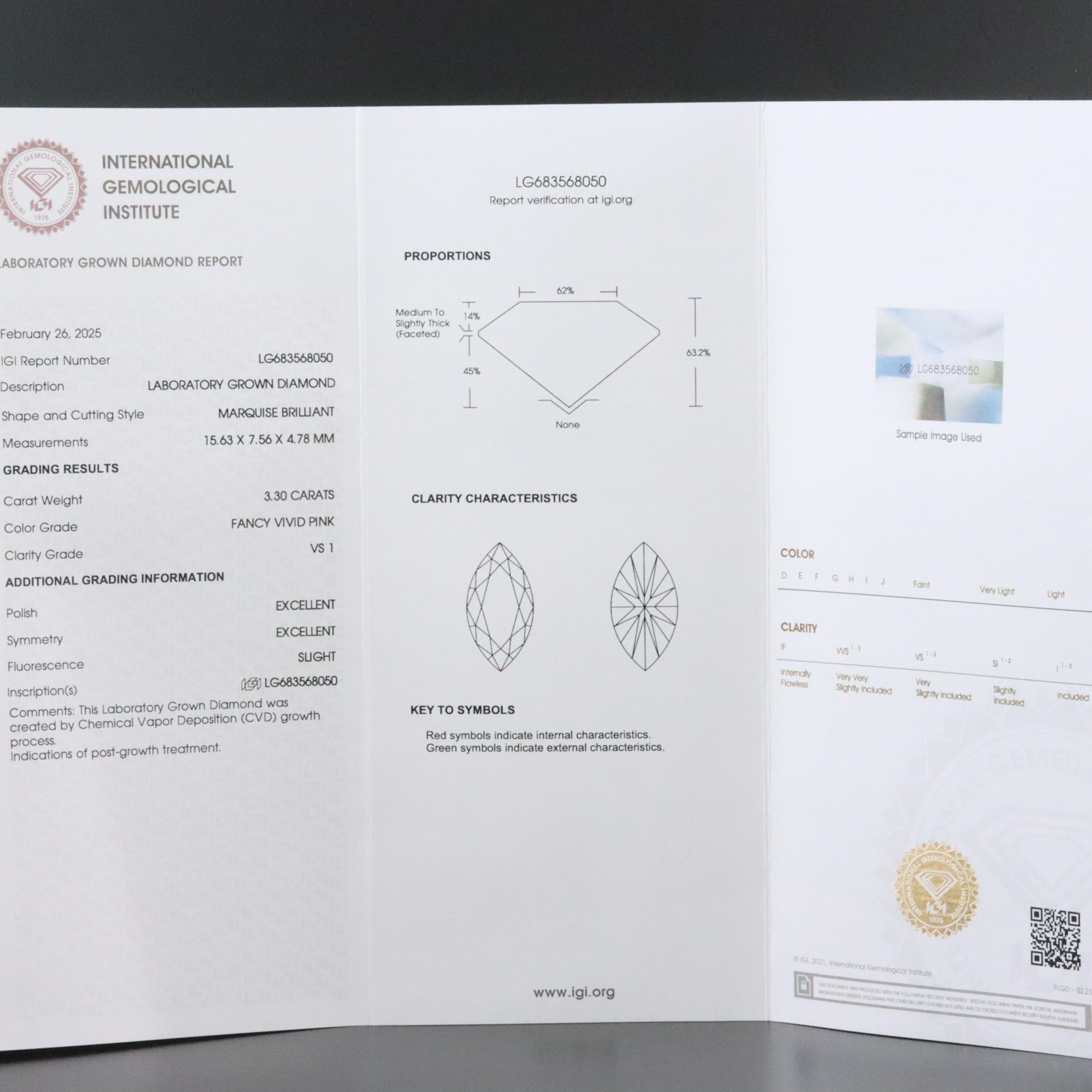 Platinum 4.26 CTW Lab Grown Diamond Ring with Fancy Pink Center and IGI Report