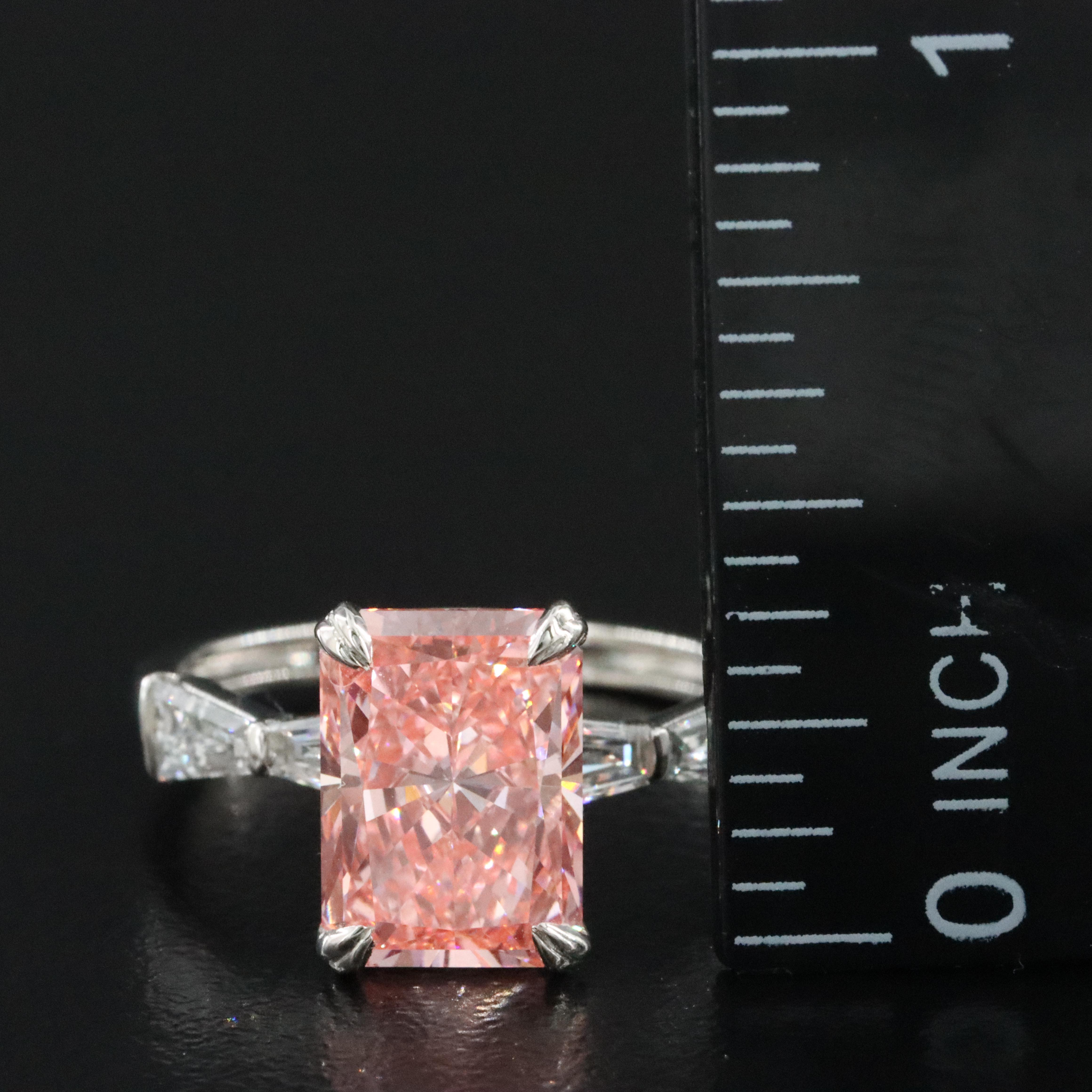 Platinum 3.89 CTW Lab Grown Diamond Ring with Fancy Pink Center & an IGI Report