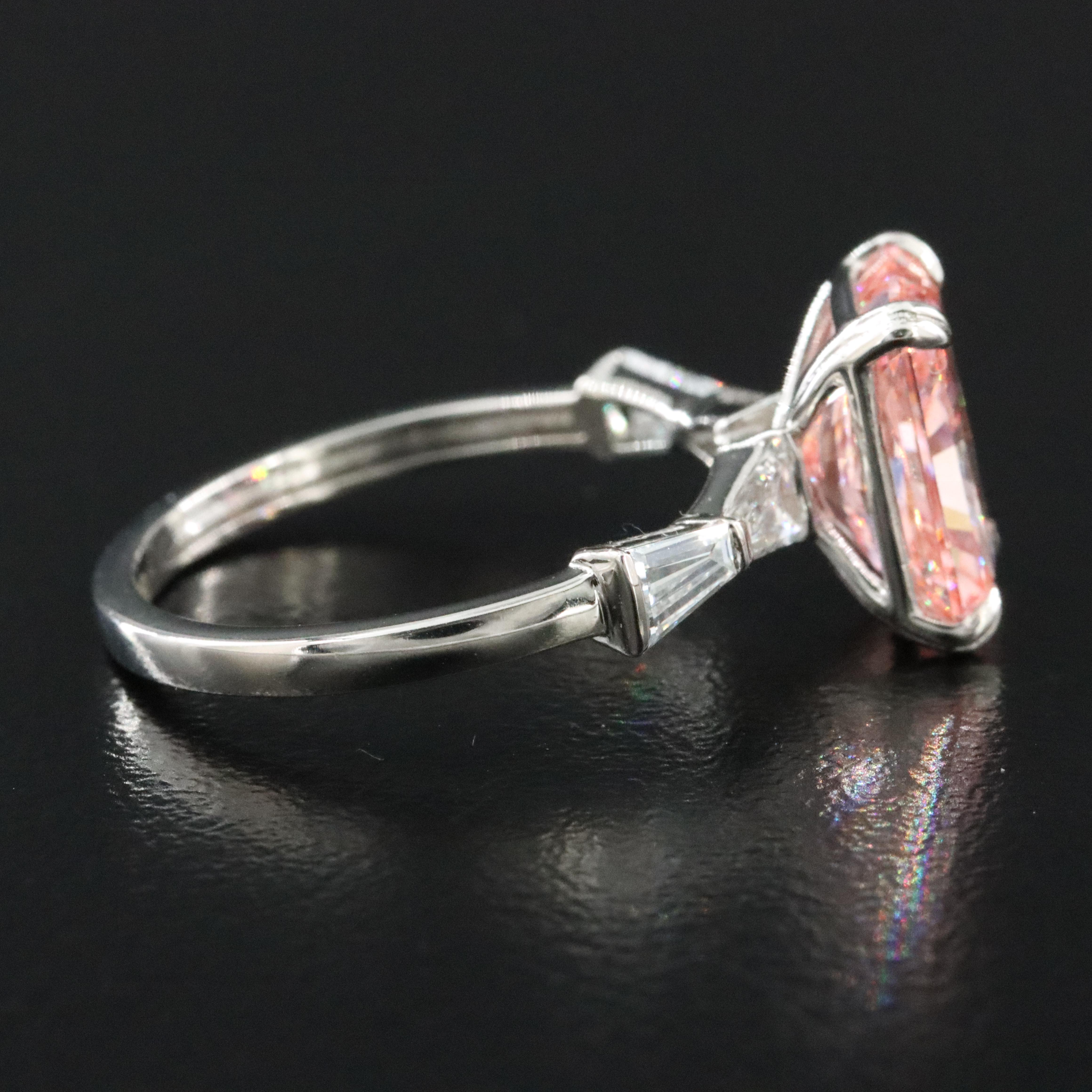 Platinum 3.89 CTW Lab Grown Diamond Ring with Fancy Pink Center & an IGI Report