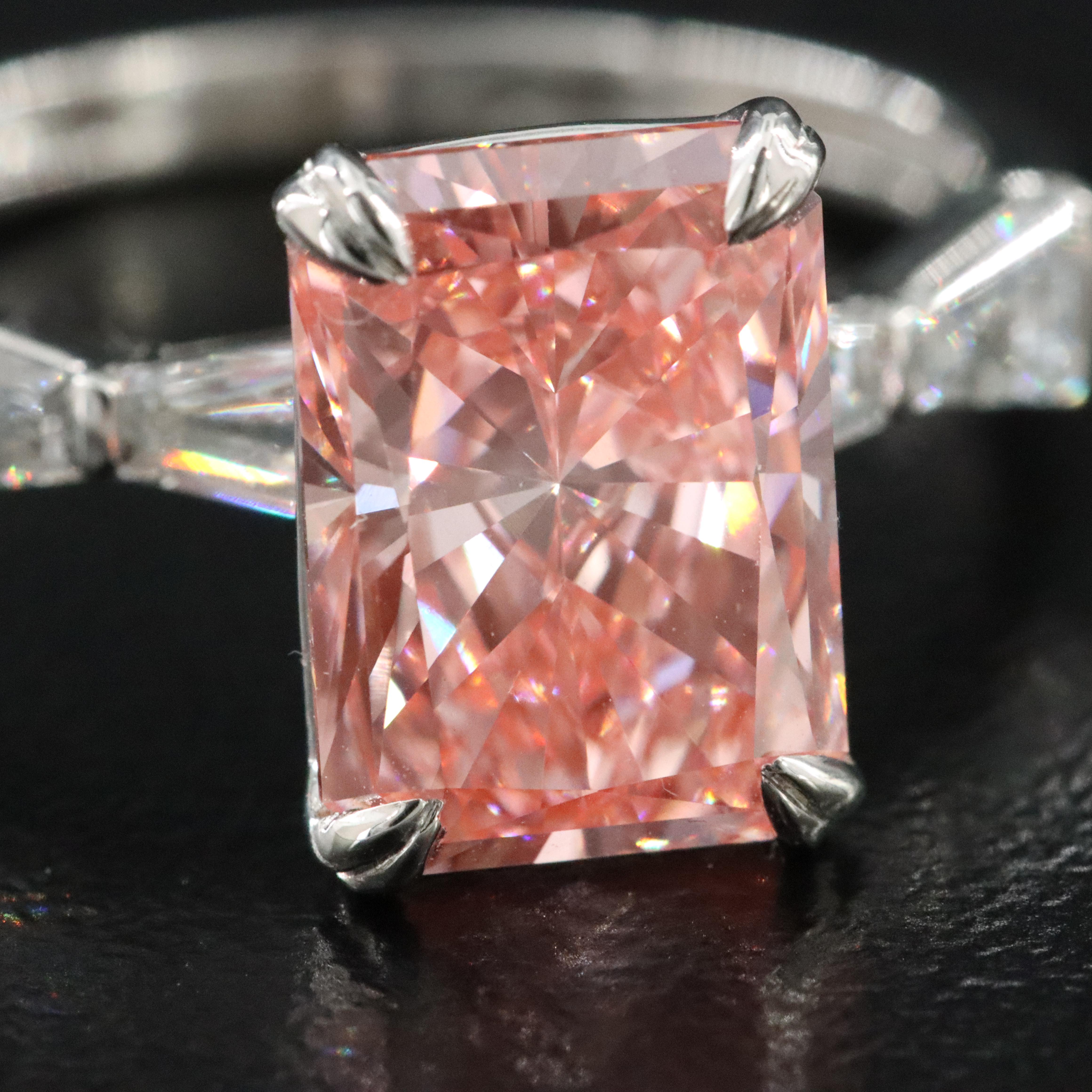 Platinum 3.89 CTW Lab Grown Diamond Ring with Fancy Pink Center & an IGI Report