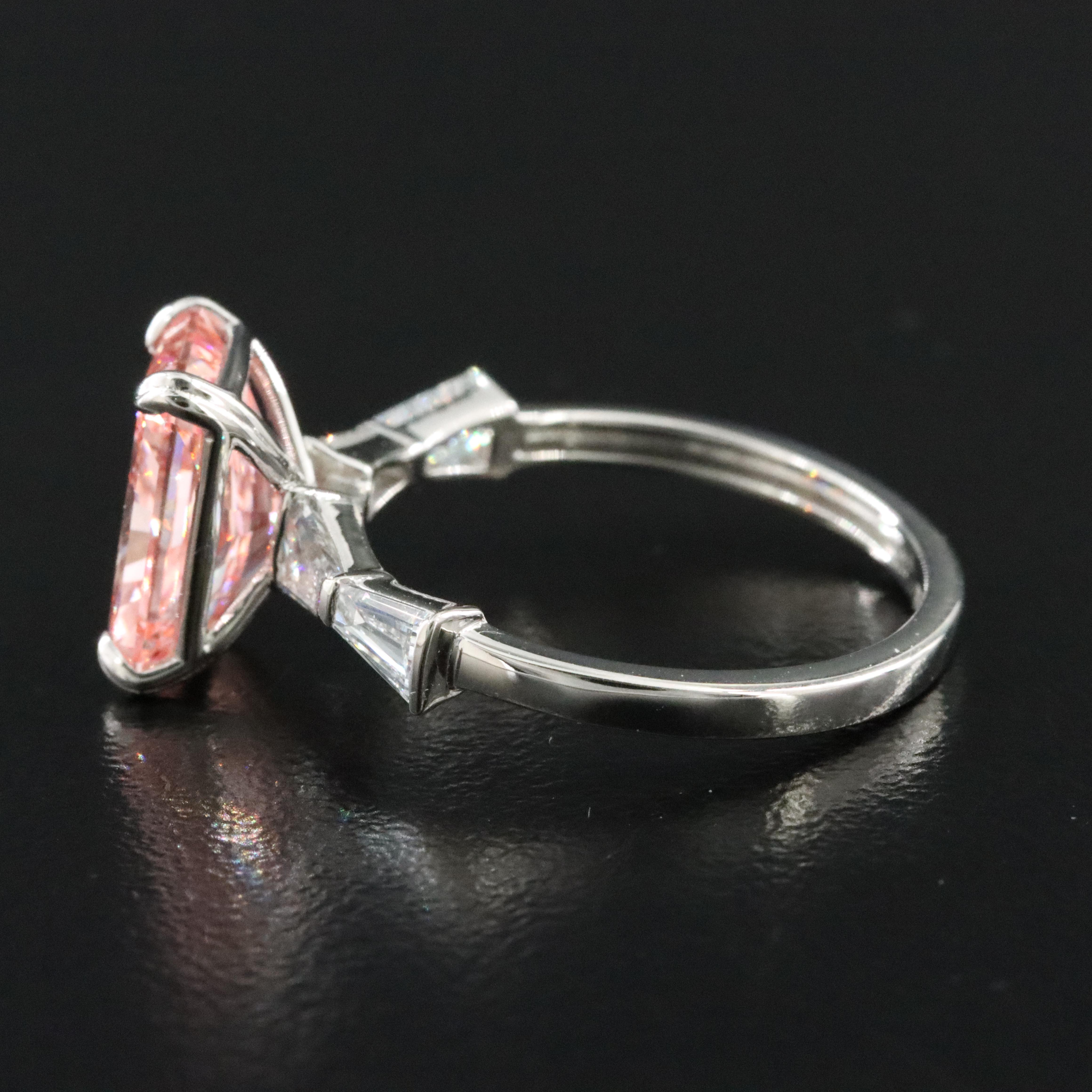 Platinum 3.89 CTW Lab Grown Diamond Ring with Fancy Pink Center & an IGI Report