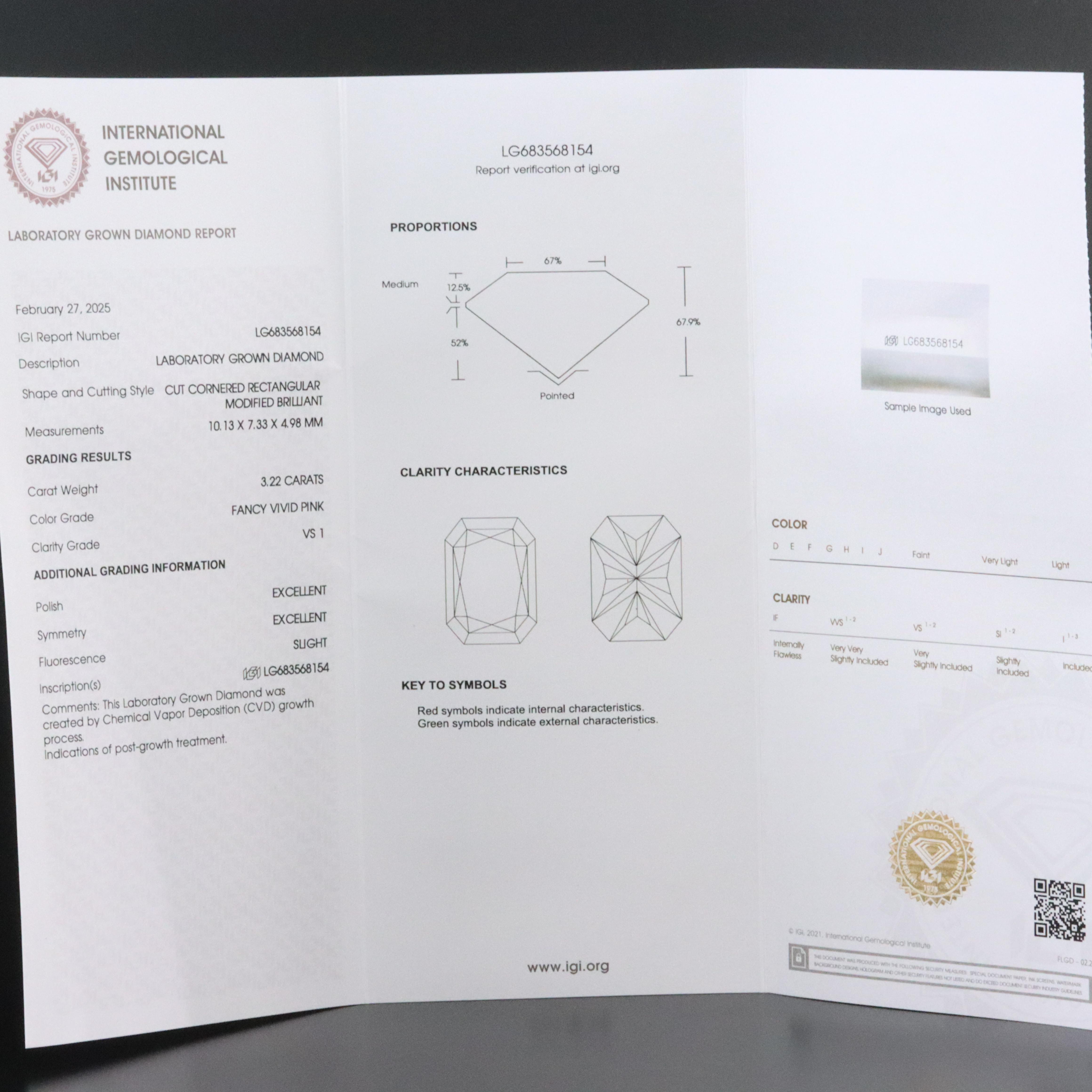 Platinum 3.89 CTW Lab Grown Diamond Ring with Fancy Pink Center & an IGI Report