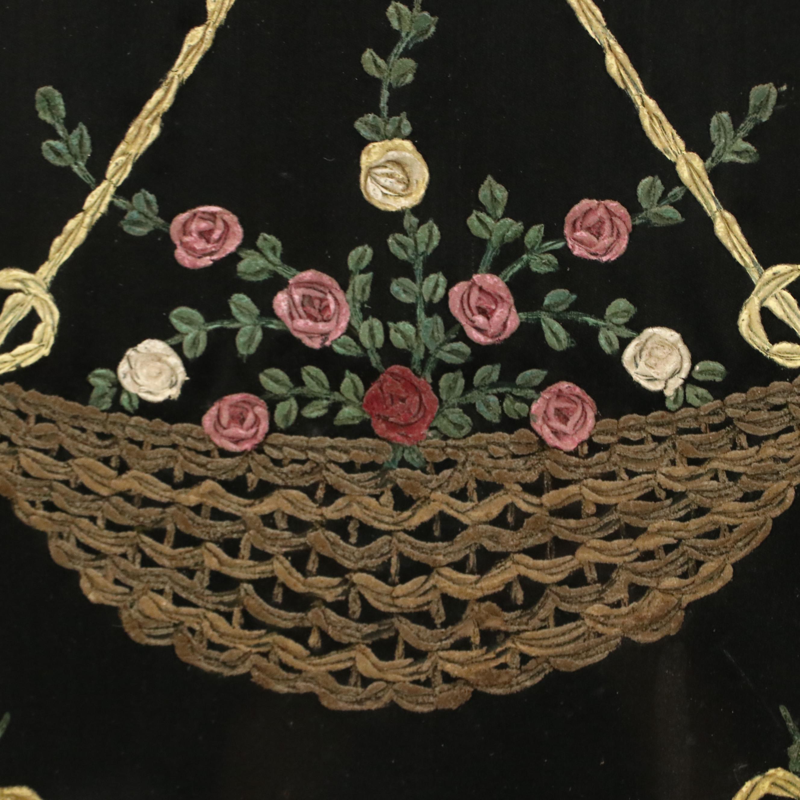 Chippendale Style Glass Covered Embroidered Fireplace Screen