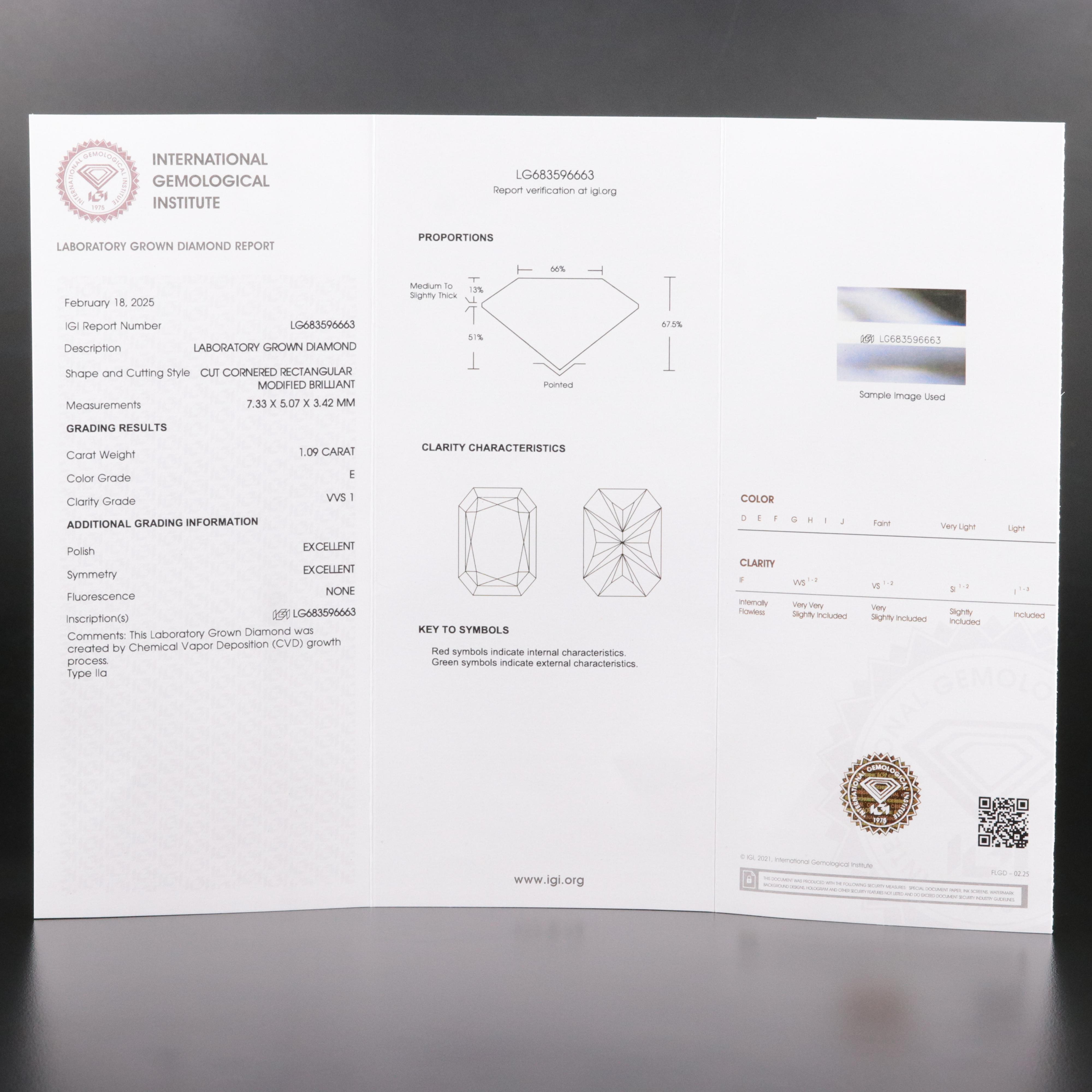 Loose 1.09 CT Lab Grown Diamond with IGI Report