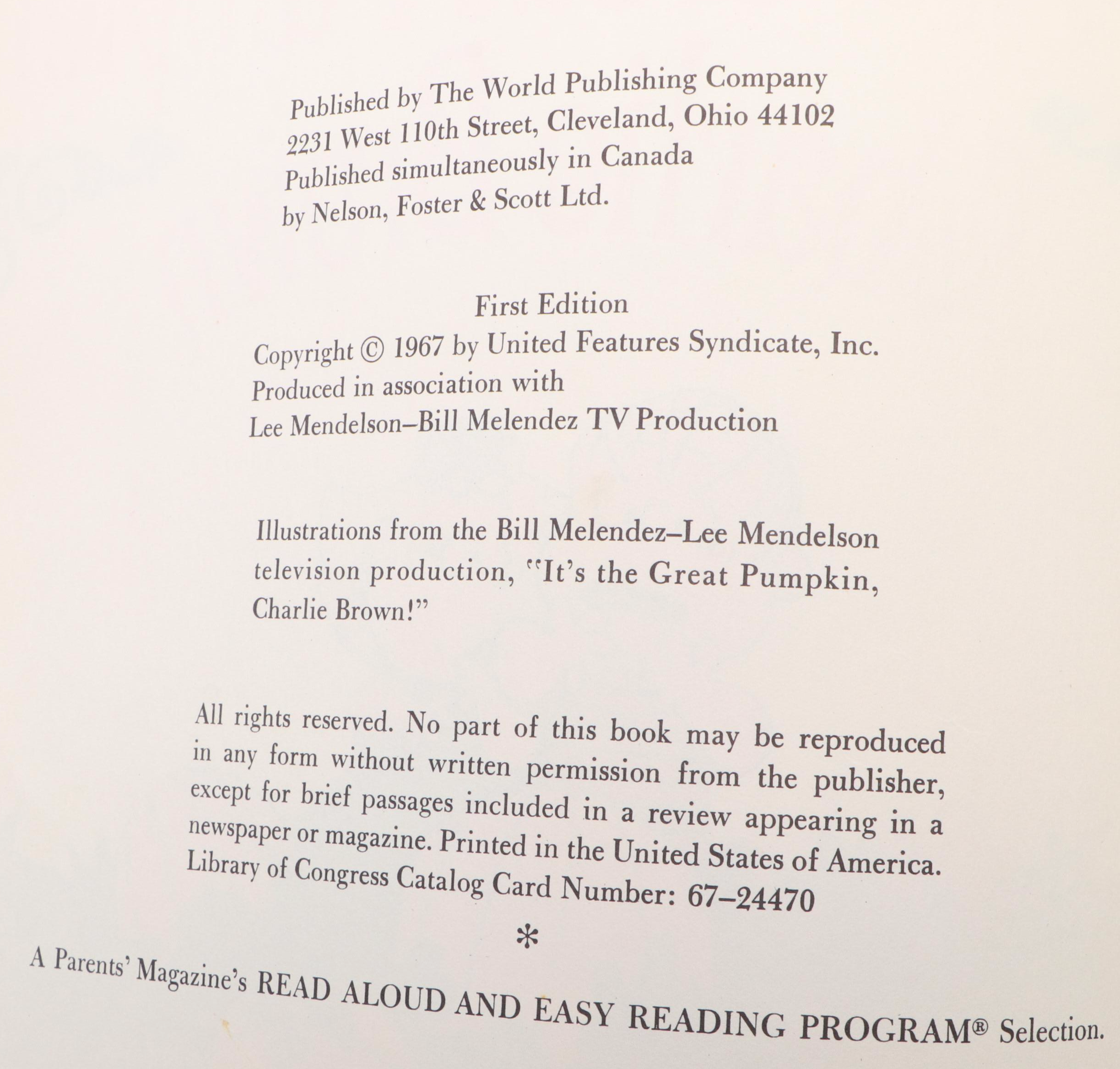 First Edition "It's The Great Pumpkin, Charlie Brown" by Charles M. Schulz, 1967