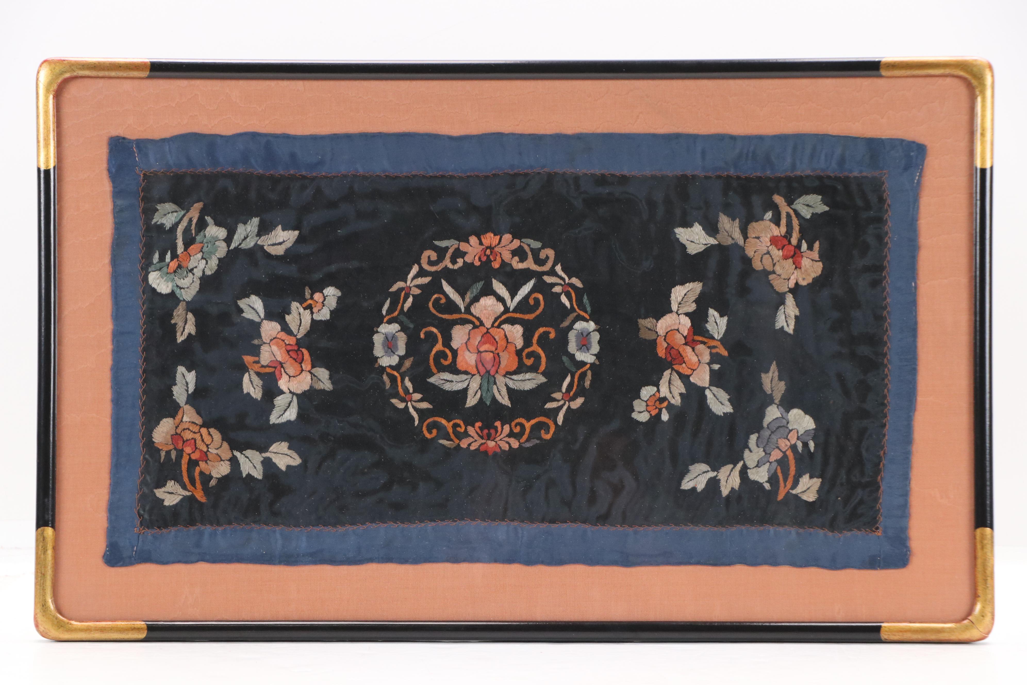 Chinese Qing Dynasty Embroidered Silk Panel, 19th Century