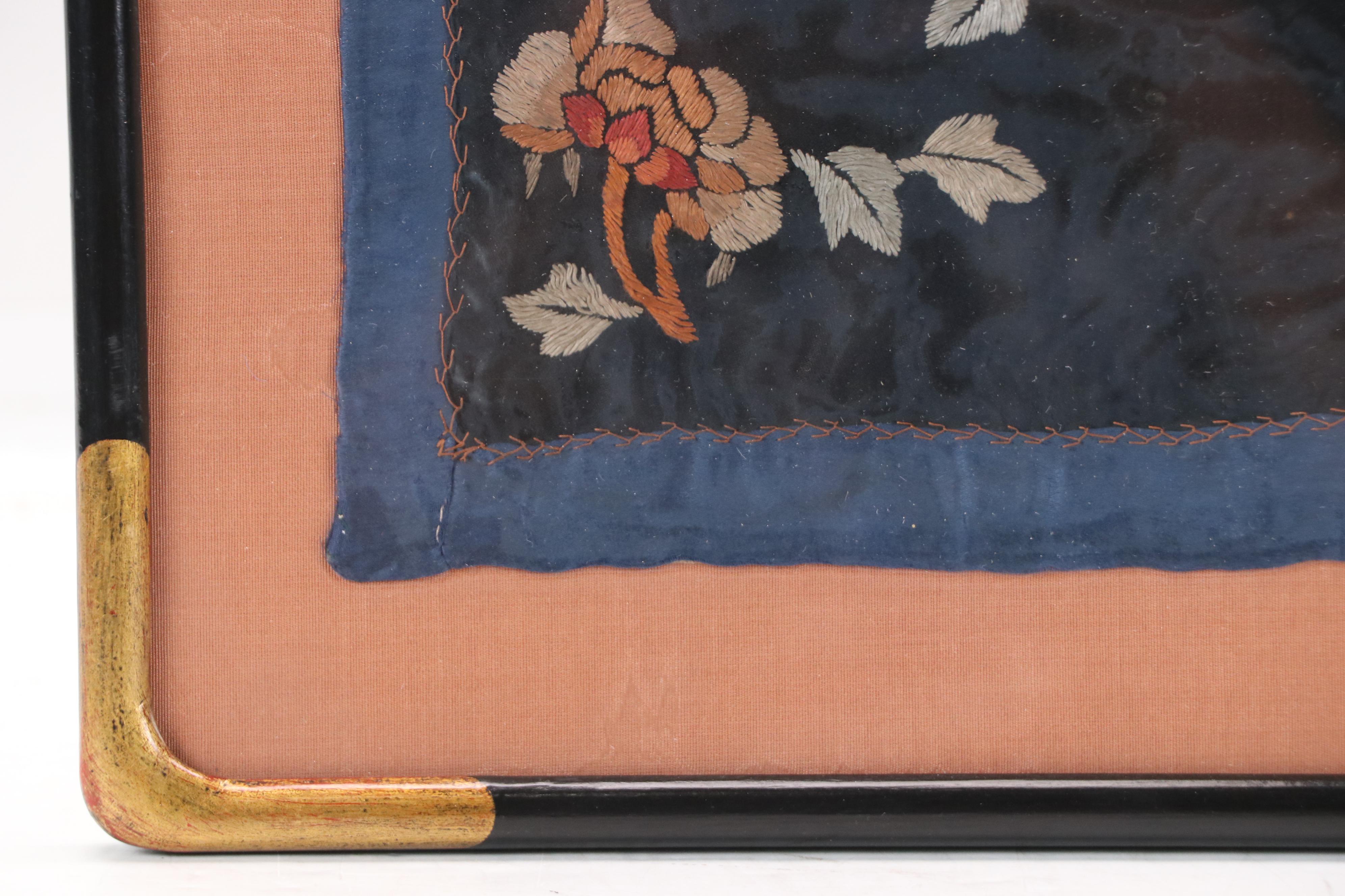 Chinese Qing Dynasty Embroidered Silk Panel, 19th Century