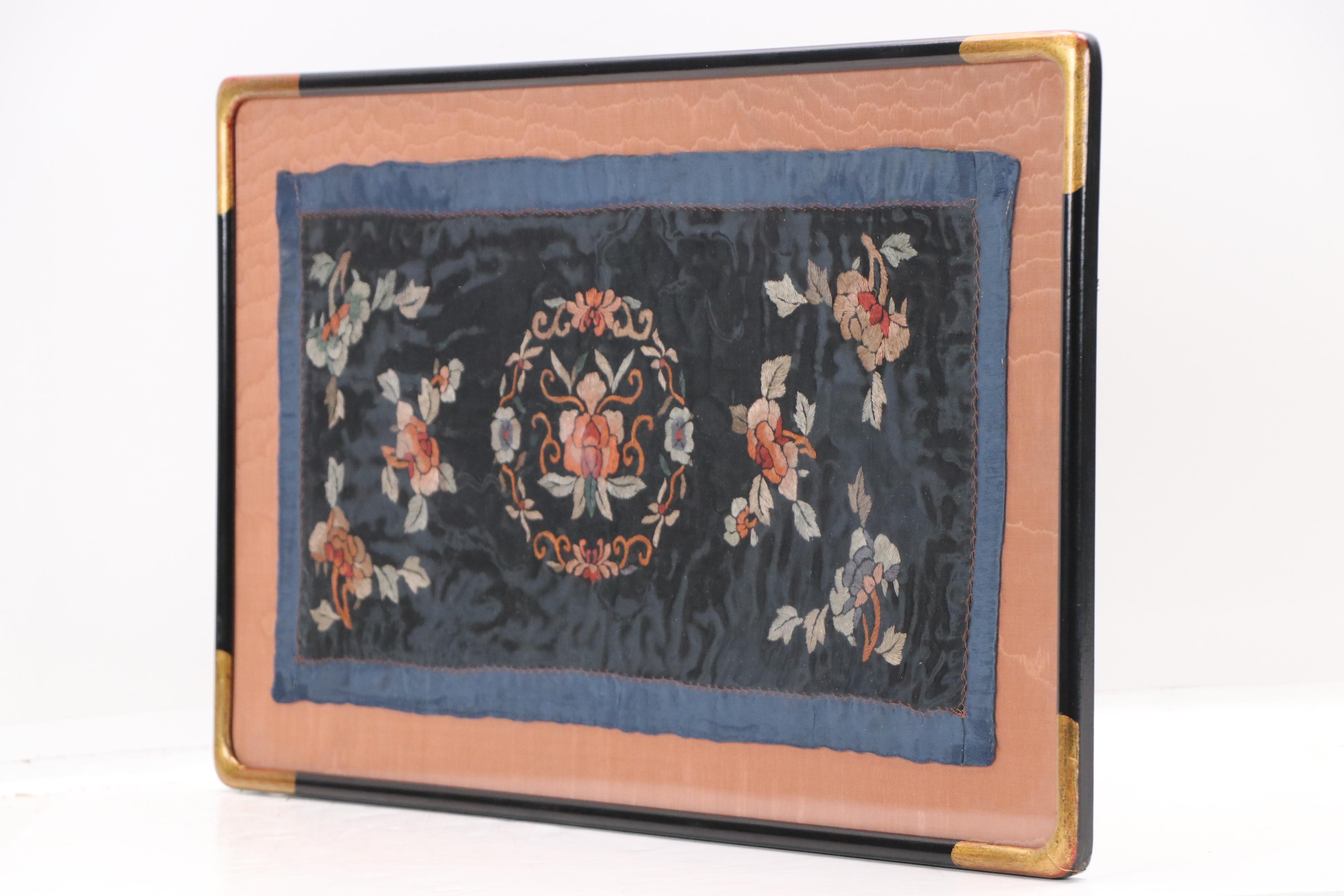 Chinese Qing Dynasty Embroidered Silk Panel, 19th Century