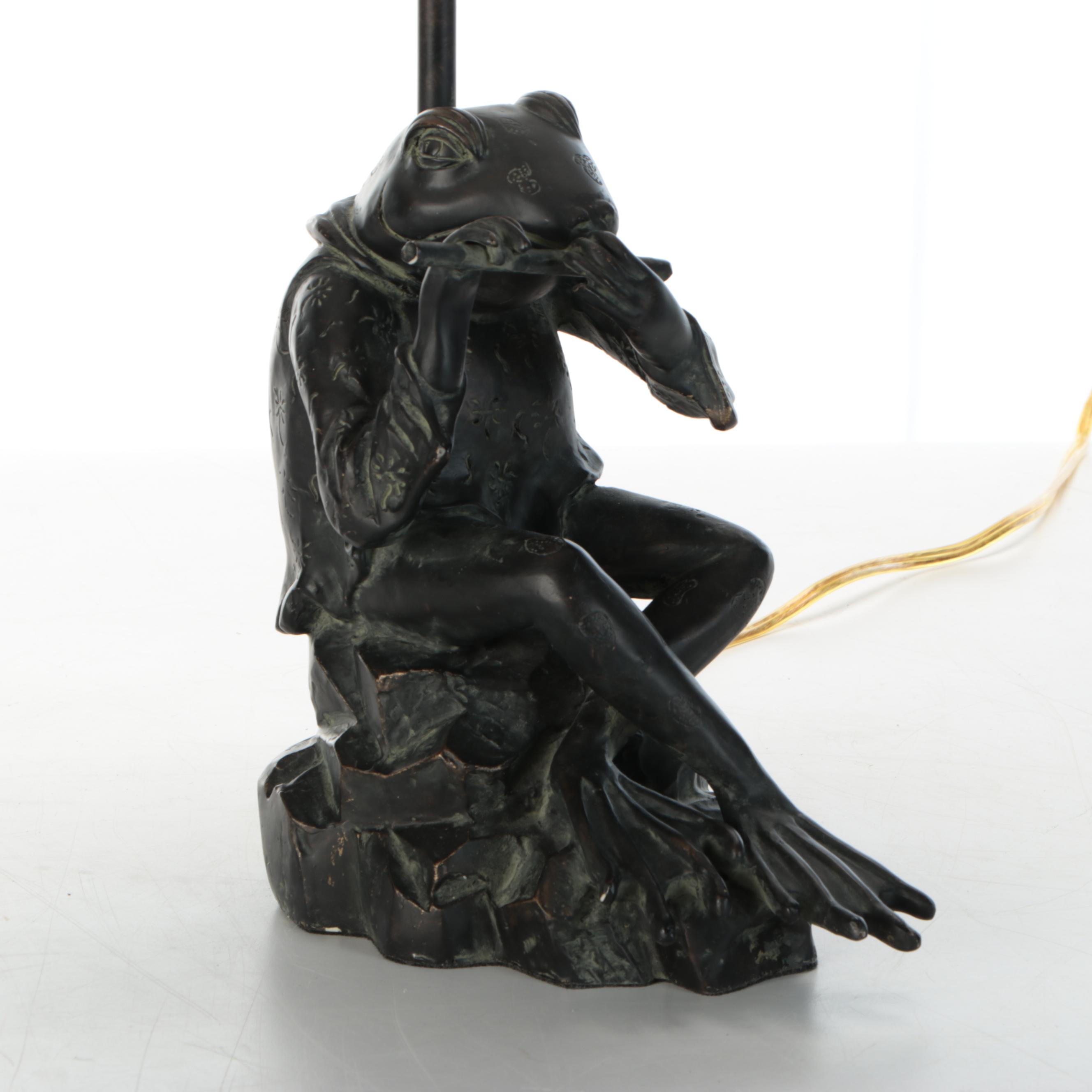 Chinese Flute Playing Frog Figural Table Lamp