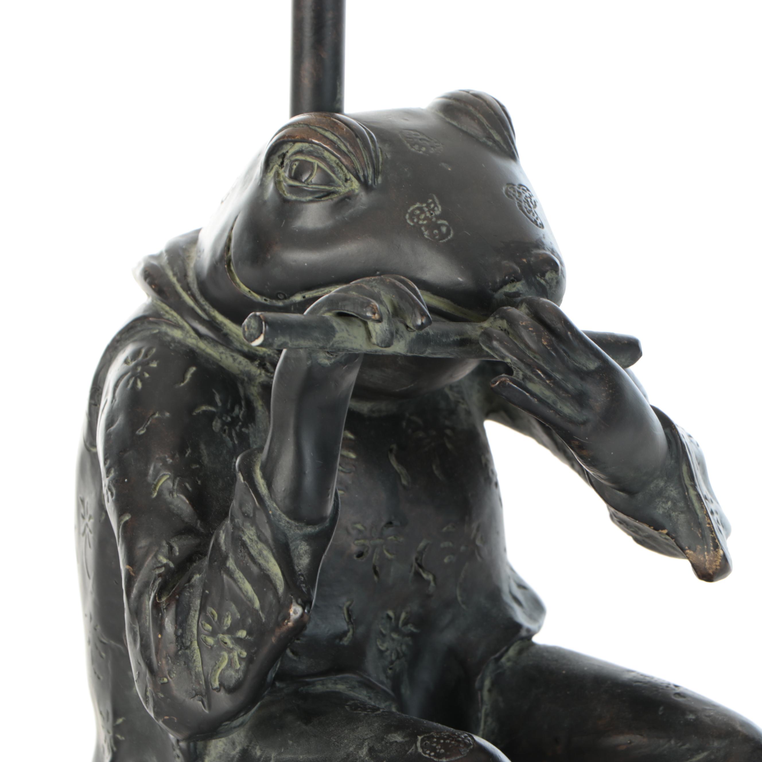 Chinese Flute Playing Frog Figural Table Lamp