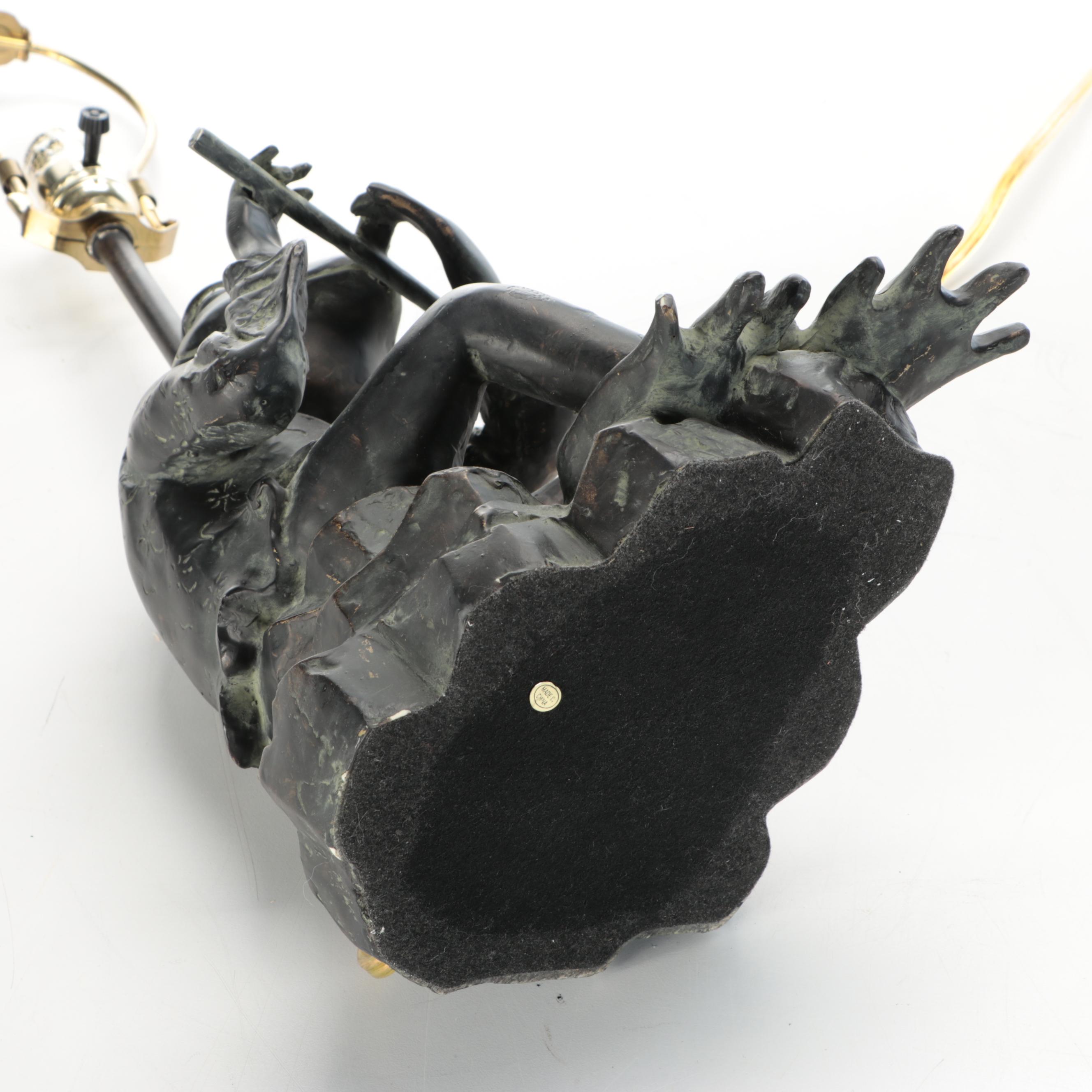 Chinese Flute Playing Frog Figural Table Lamp