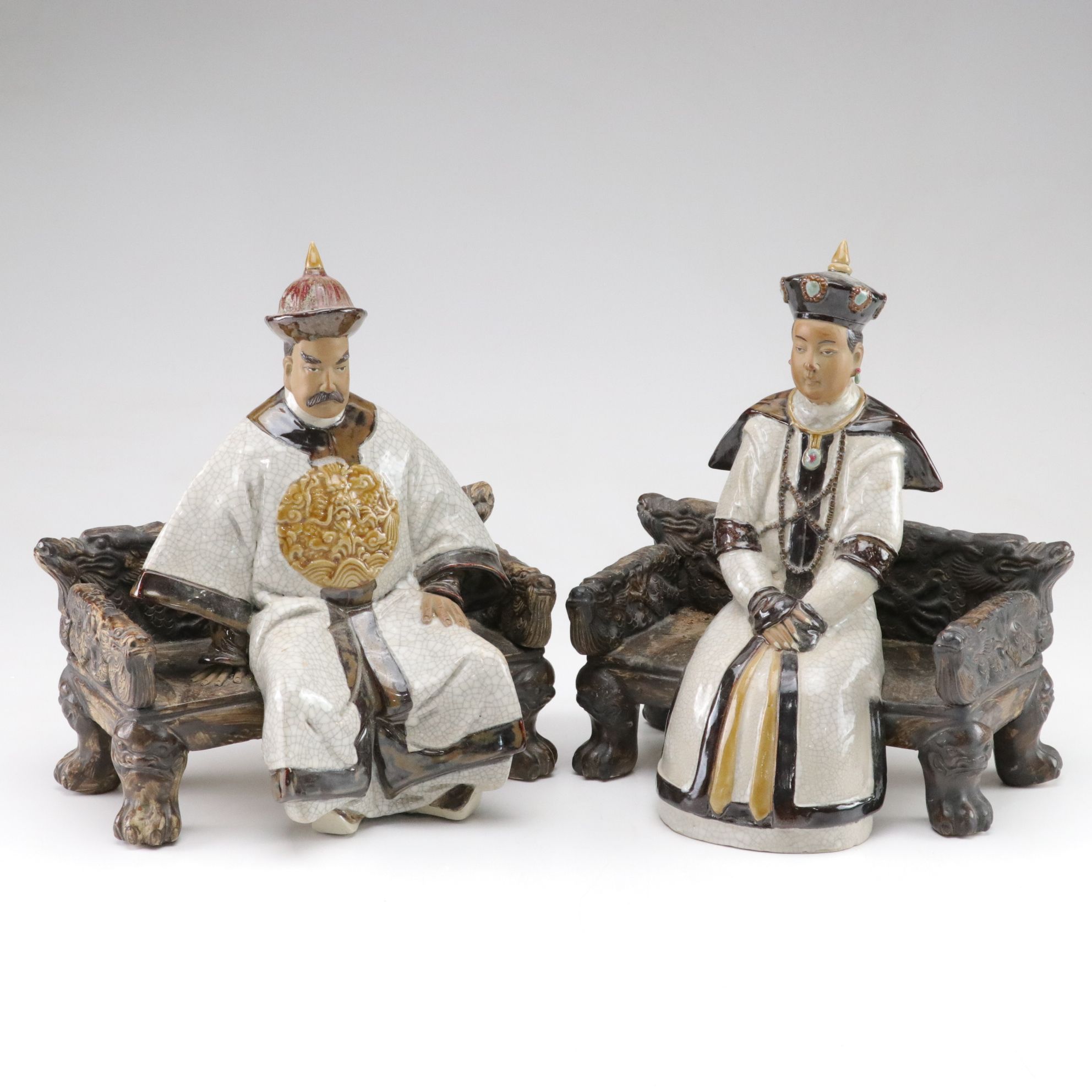 Chinese Glazed Ceramic Seated Figurines