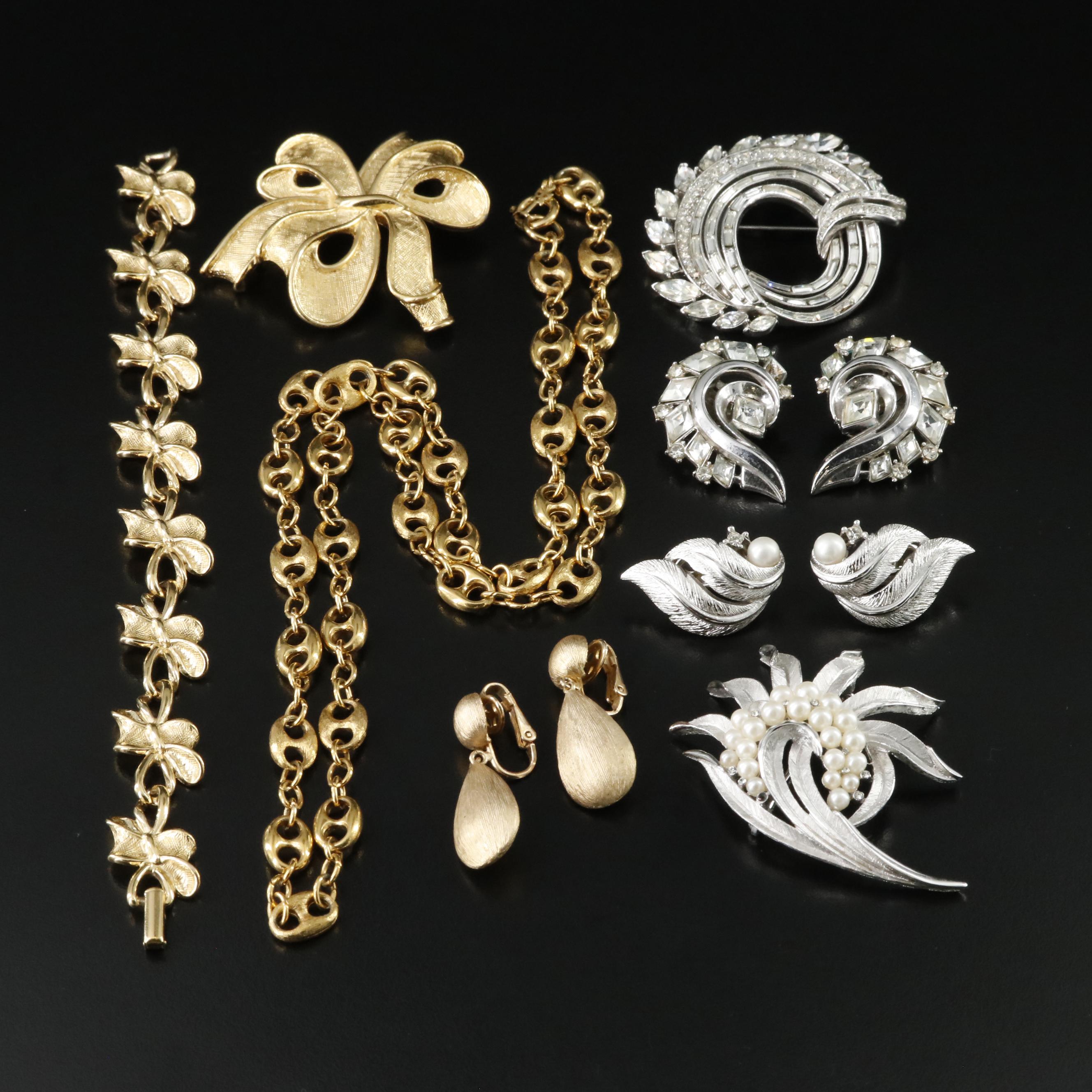 Vintage Trifari & Crown Trifari Rhinestone & Imitation Pearl Jewelry Collection