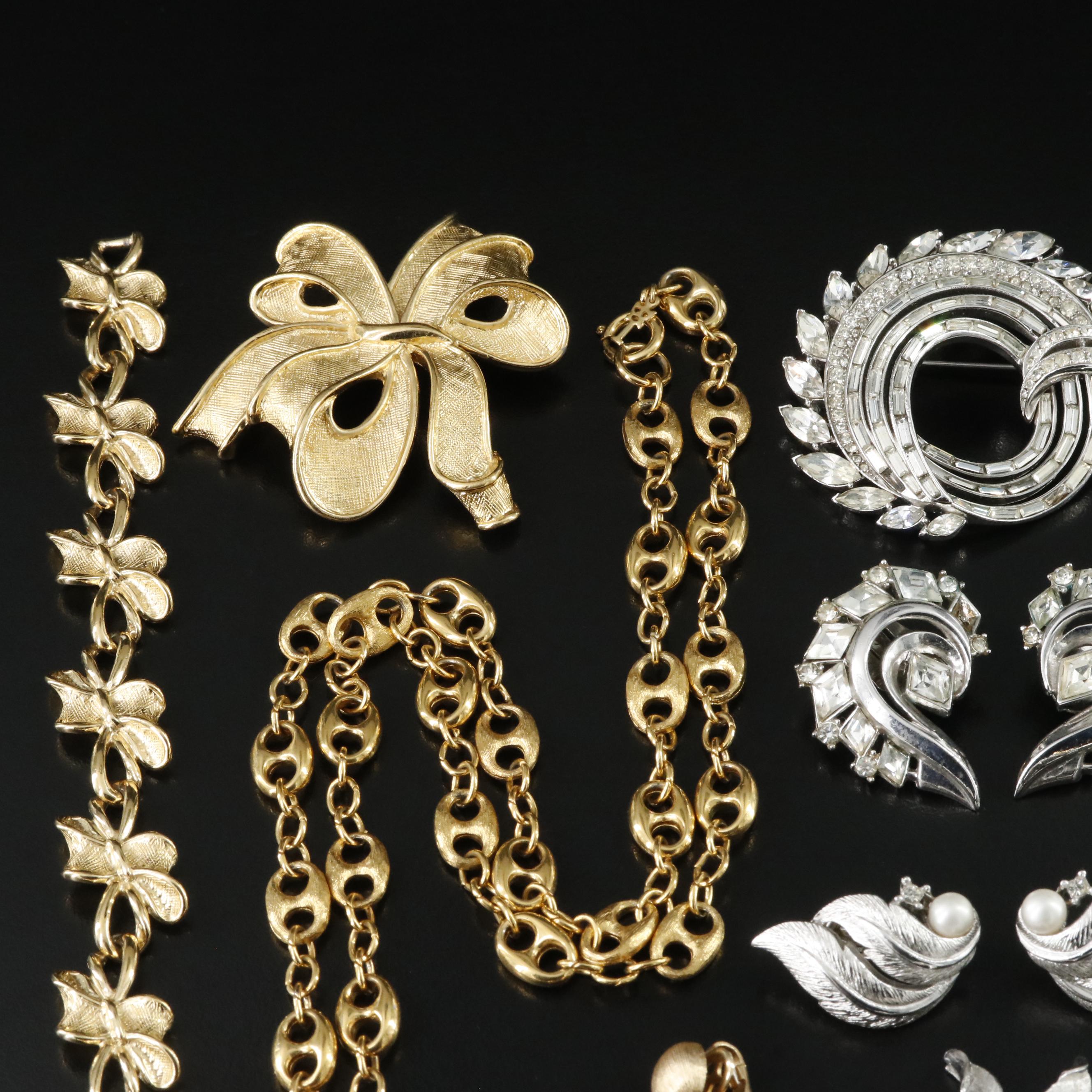 Vintage Trifari & Crown Trifari Rhinestone & Imitation Pearl Jewelry Collection