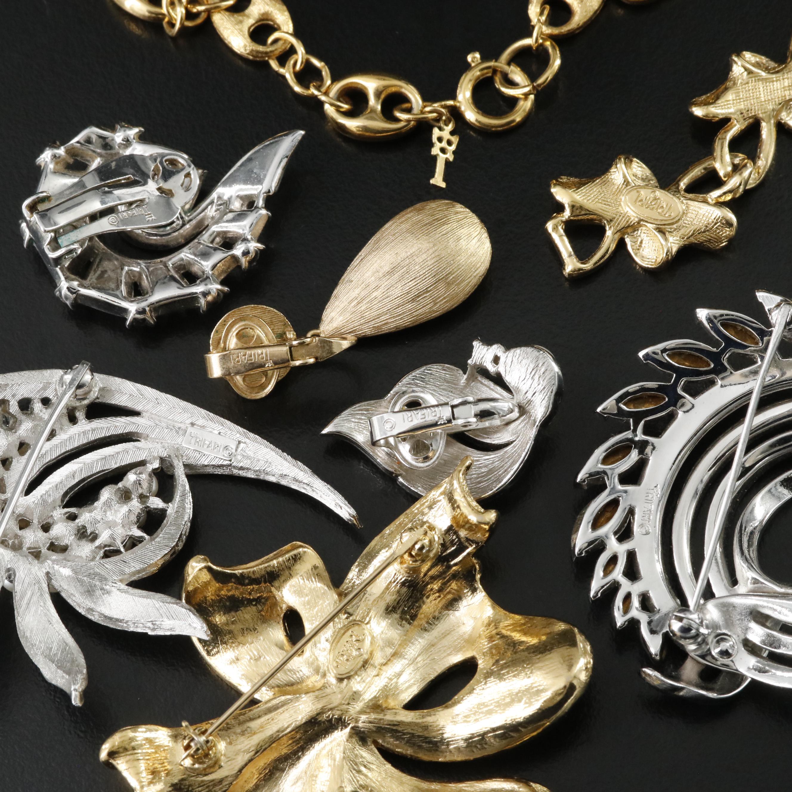 Vintage Trifari & Crown Trifari Rhinestone & Imitation Pearl Jewelry Collection