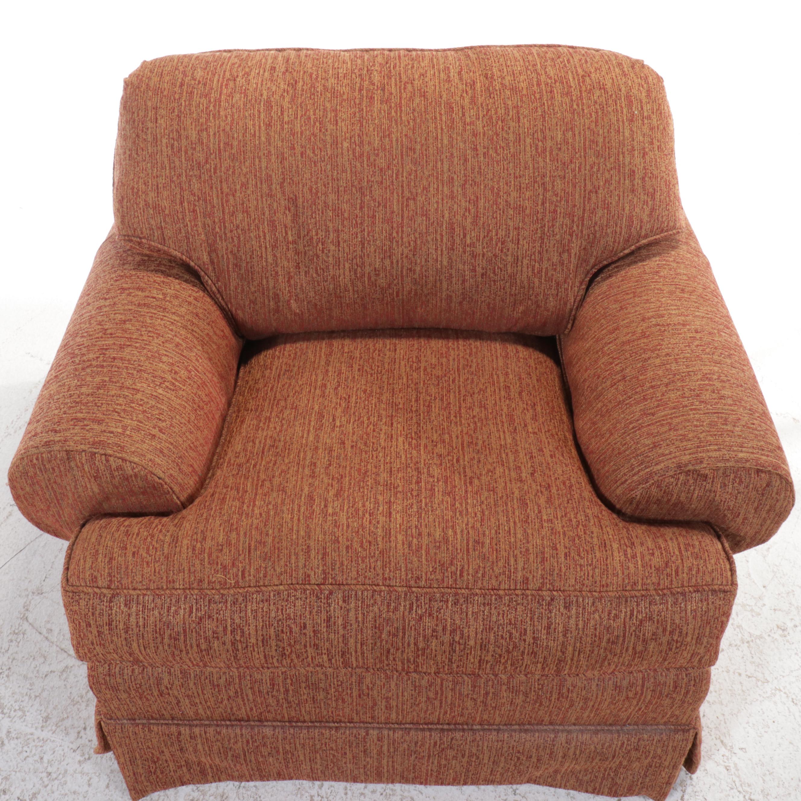 Contemporary Fabric Upholstered Armchair and Ottoman
