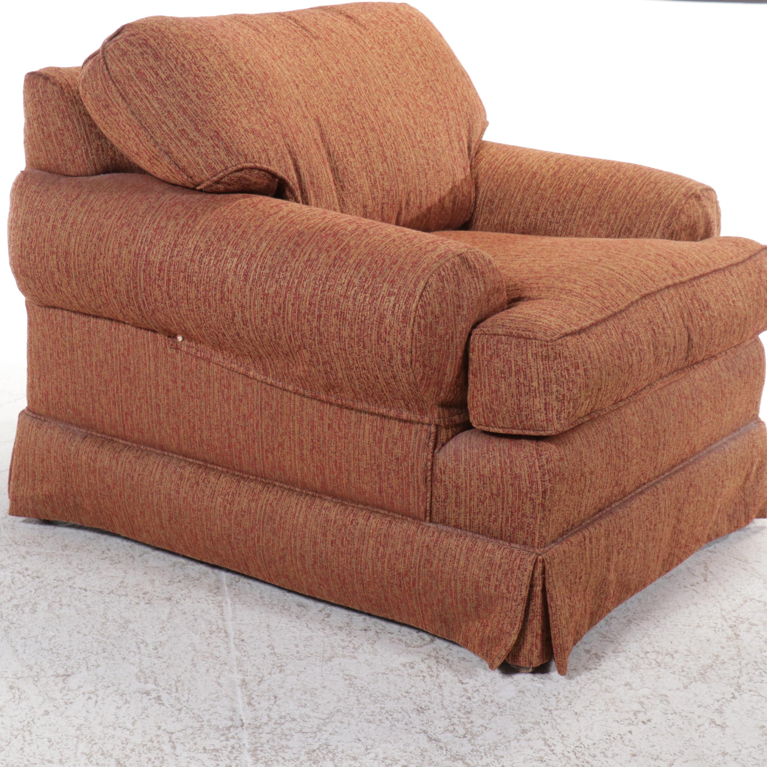 Contemporary Fabric Upholstered Armchair and Ottoman