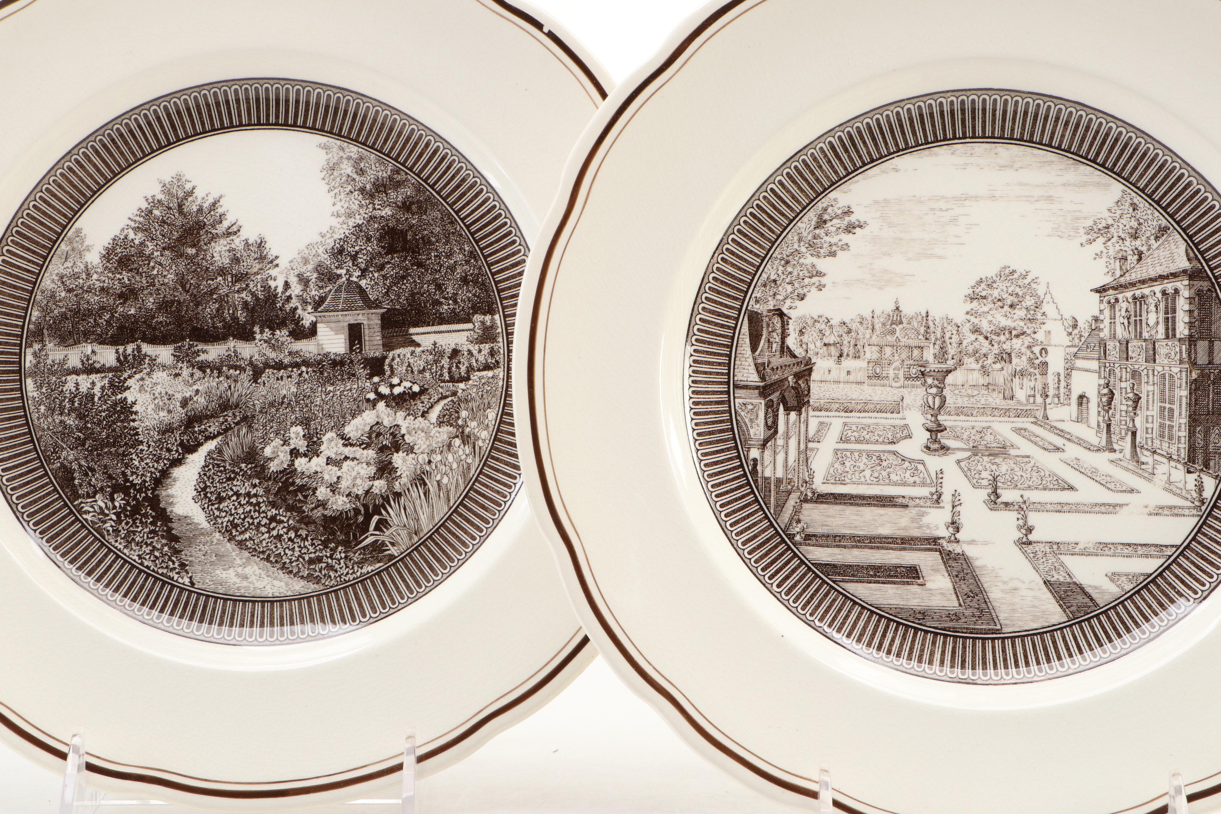 Wedgwood "Types of Gardens Through the Ages" Ceramic Plates, Early–Mid-20th C.